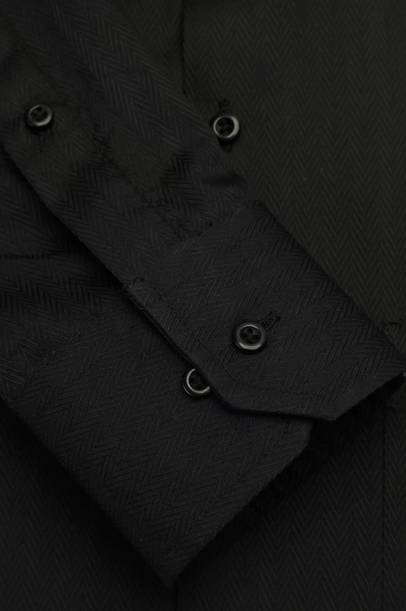 Black Herringbone Self Formal Shirt - Image 3