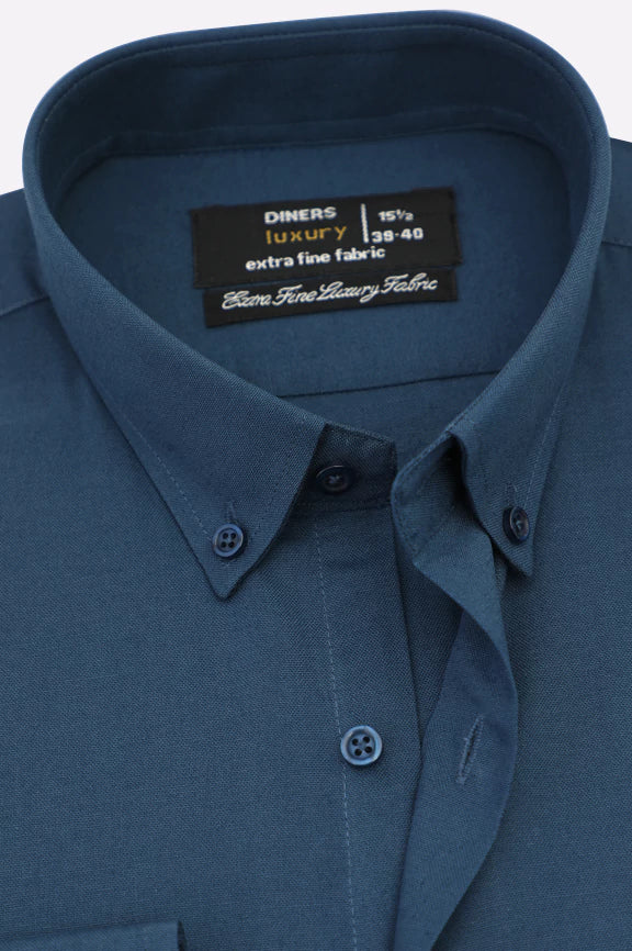 Dark Blue Self Textured Formal Shirt - Image 2