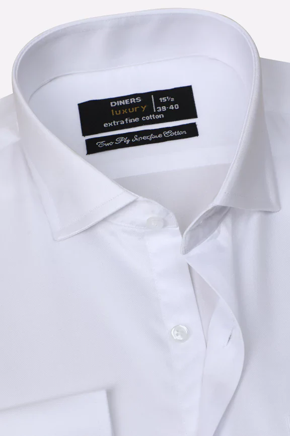 White Self Twill Texture Formal Shirt - Image 2