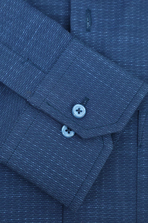 Blue Self Textured Formal Shirt - Image 3