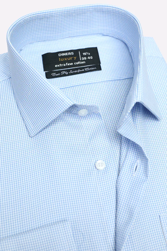 Blue Houndstooth Check Formal Shirt - Image 2