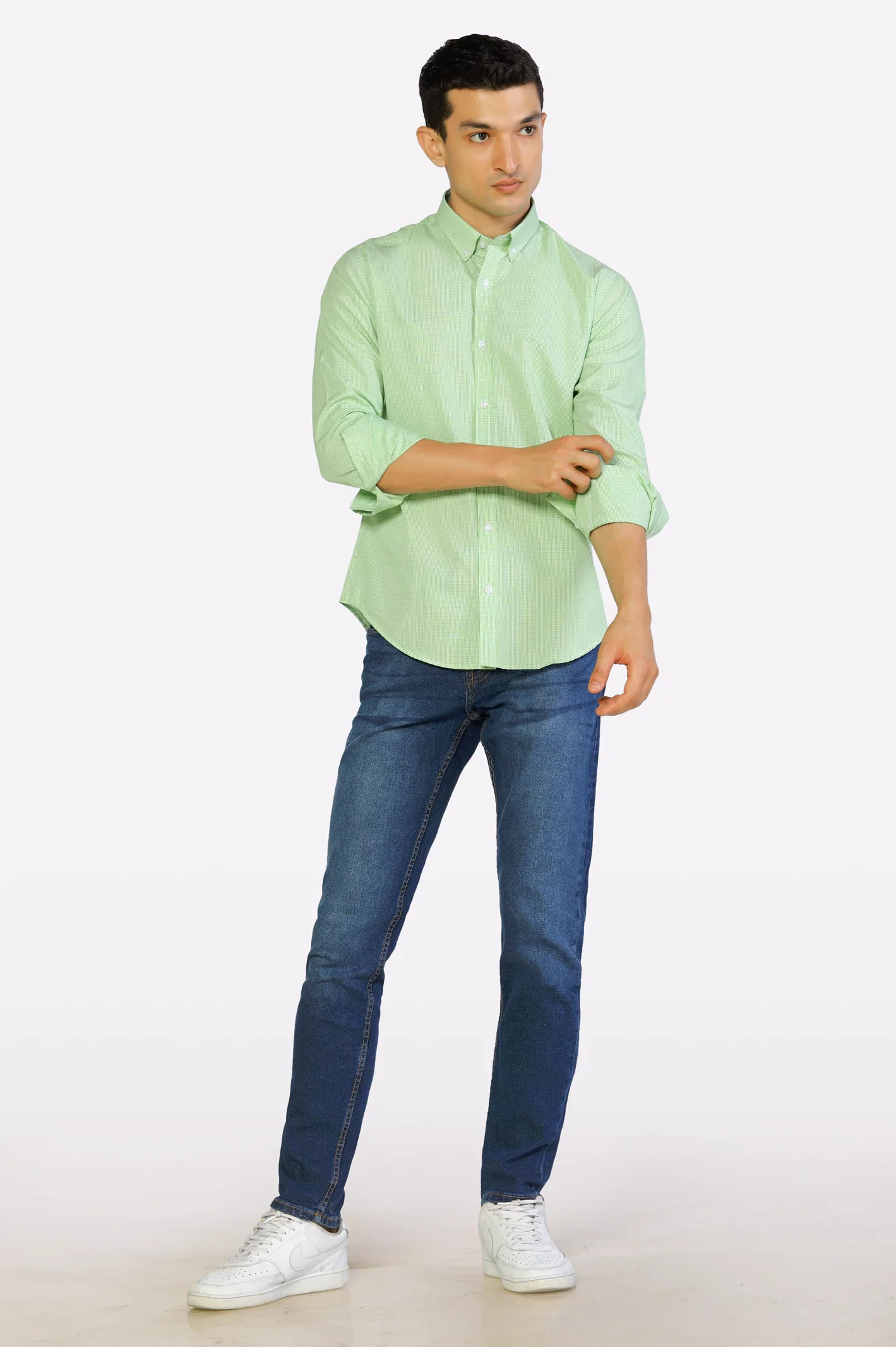 Light Green Mini-Check Casual Shirt - Image 2