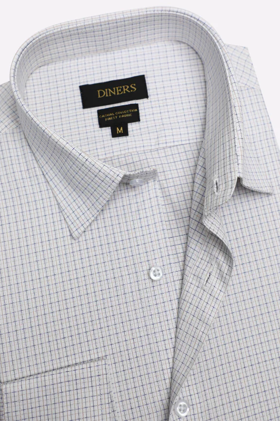 White Micro Check Casual Shirt - Image 2
