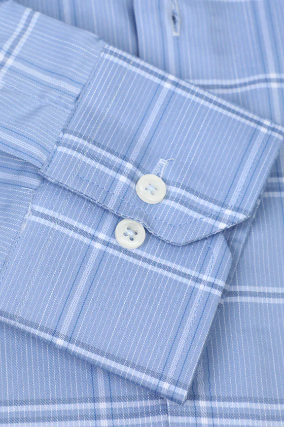 Blue Windowpane Check Casual Shirt - Image 3