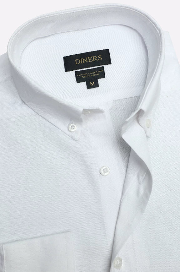 White Self Textured Casual Shirt - Image 2