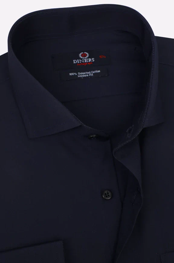 Navy Blue Plain Formal Autograph Shirt - Image 2