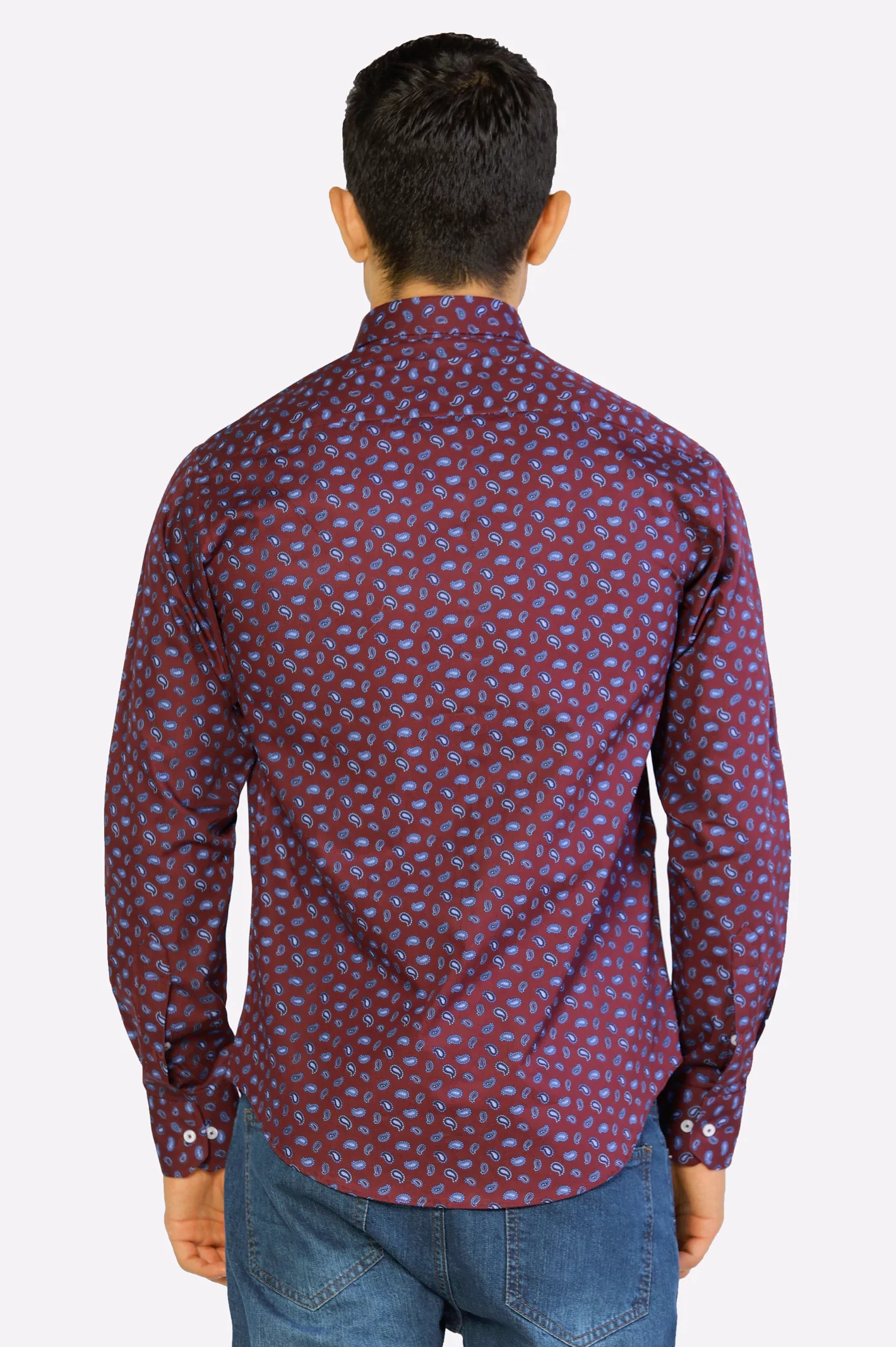 Maroon Paisley Printed Casual Shirt - Image 3