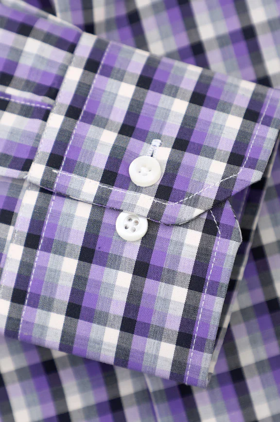 Purple Plaid Check Casual Shirt - Image 3