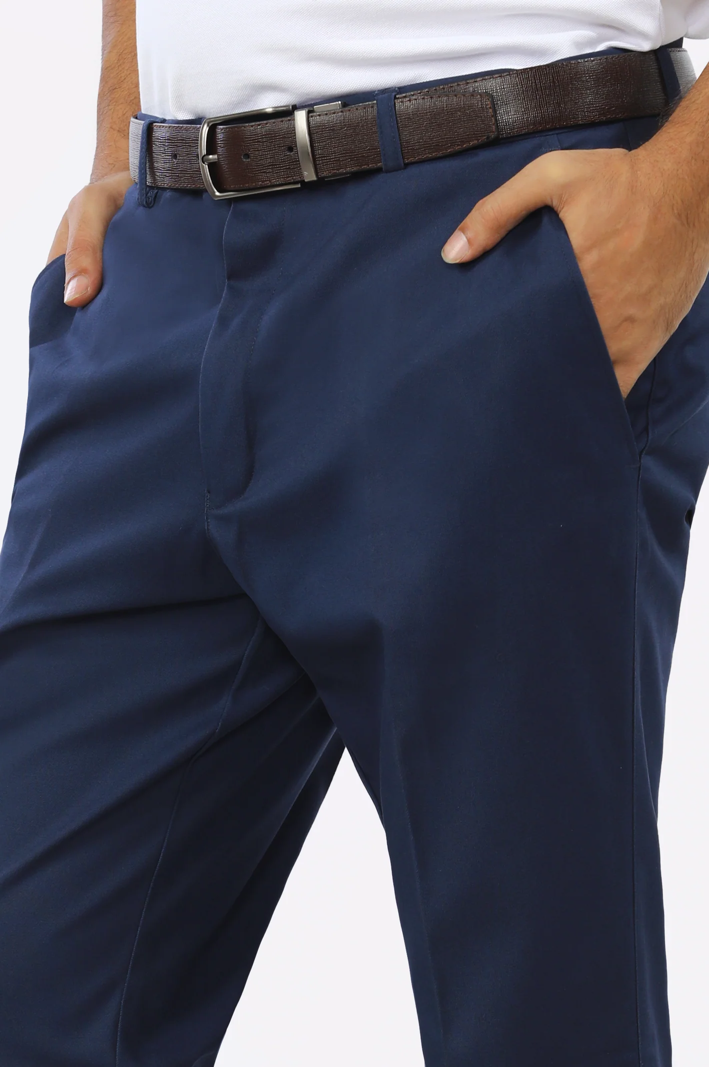 Navy Blue Cotton Regular Fit Trouser - Image 2