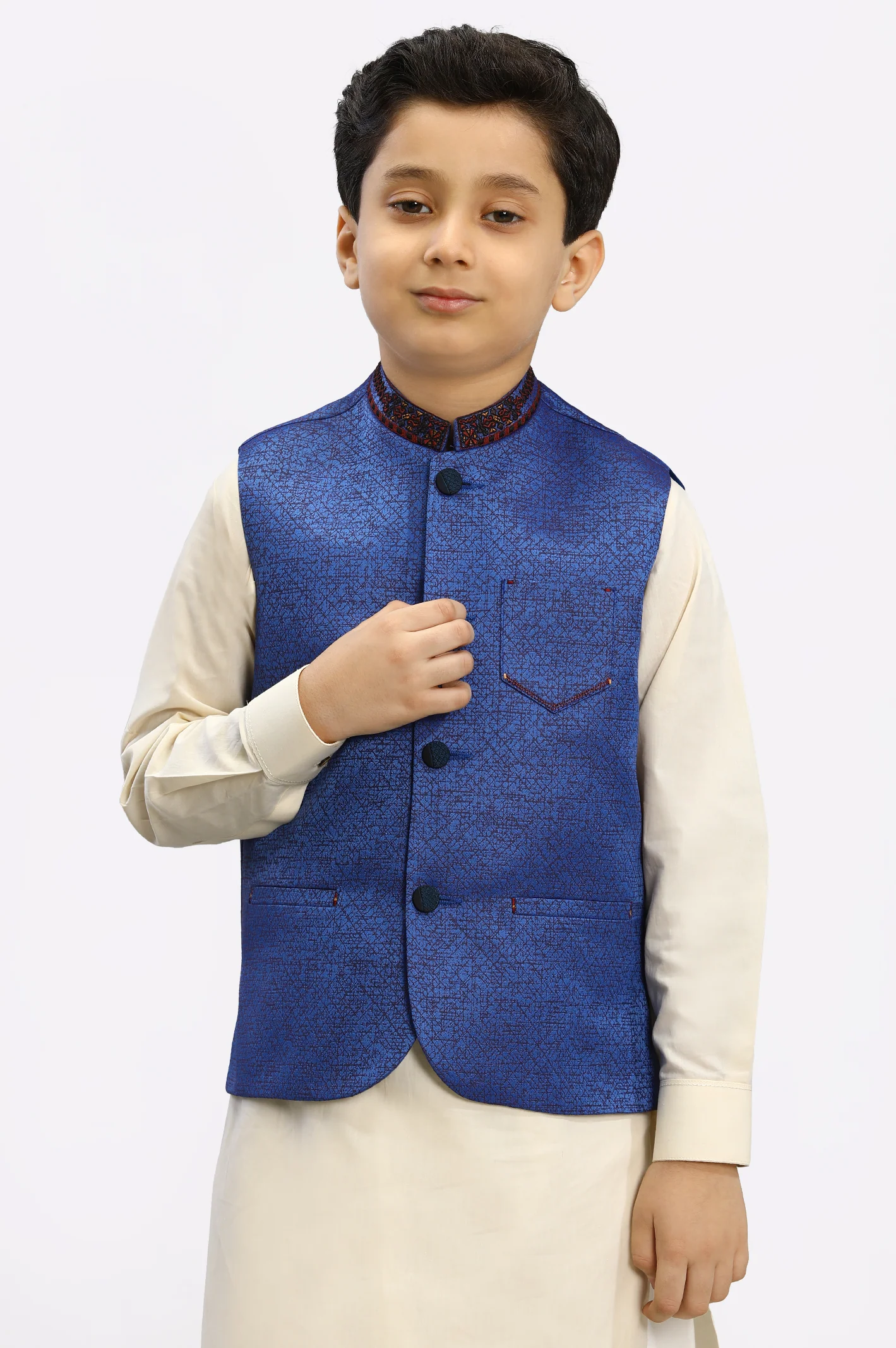 Boys Ink Blue Waist Coat - Image 2