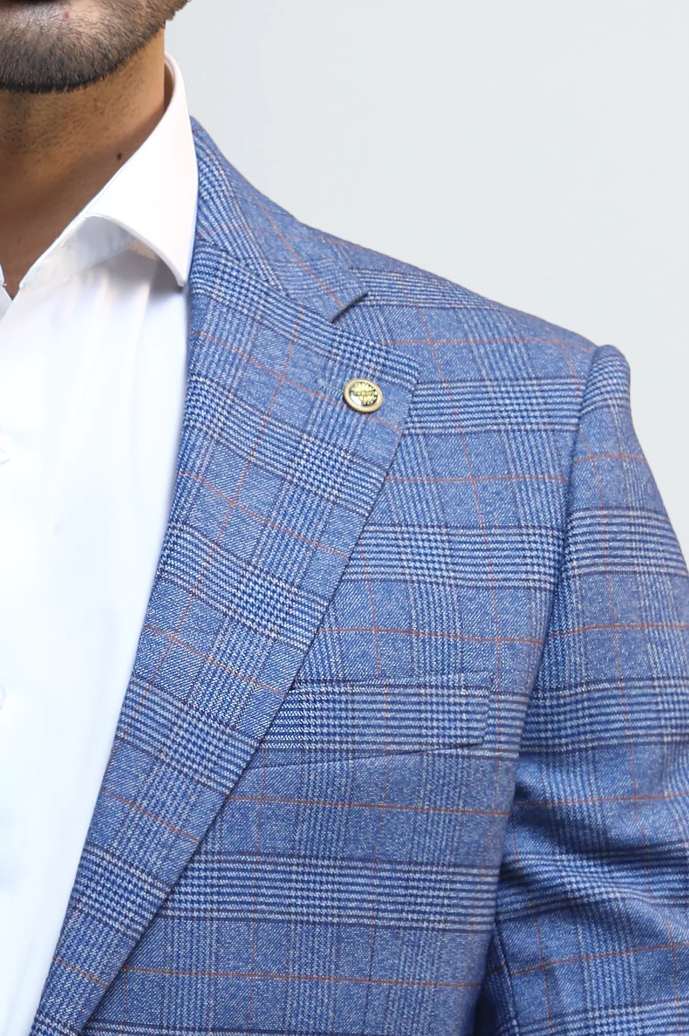Light Blue Check Blazer for Men - Image 3