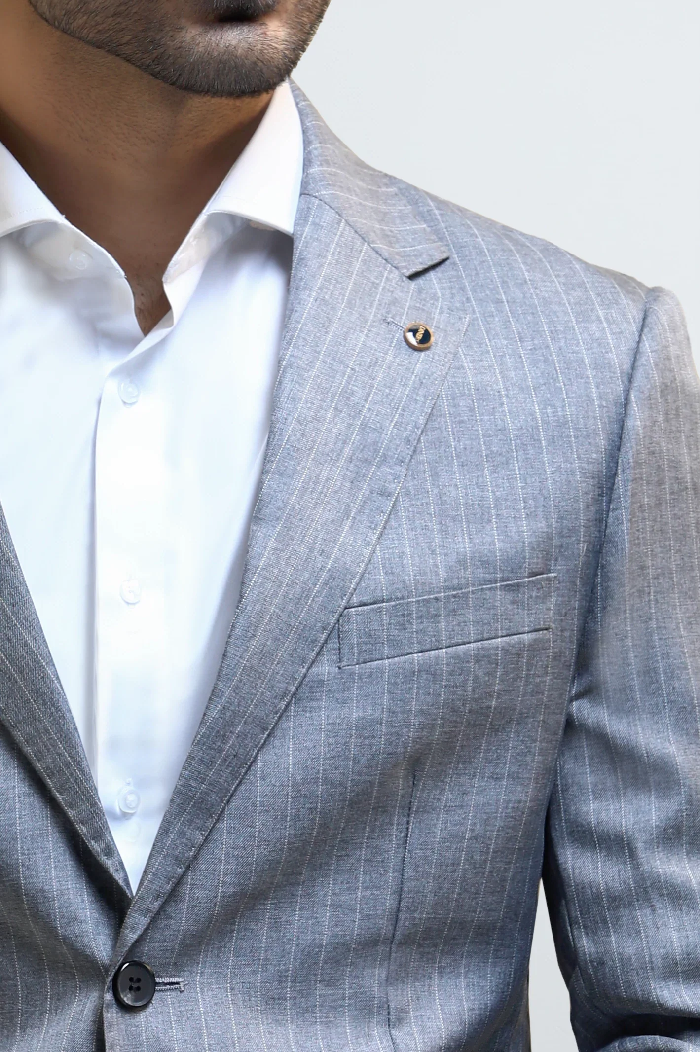 Men's Grey Striped 2-Piece Suit - Image 3