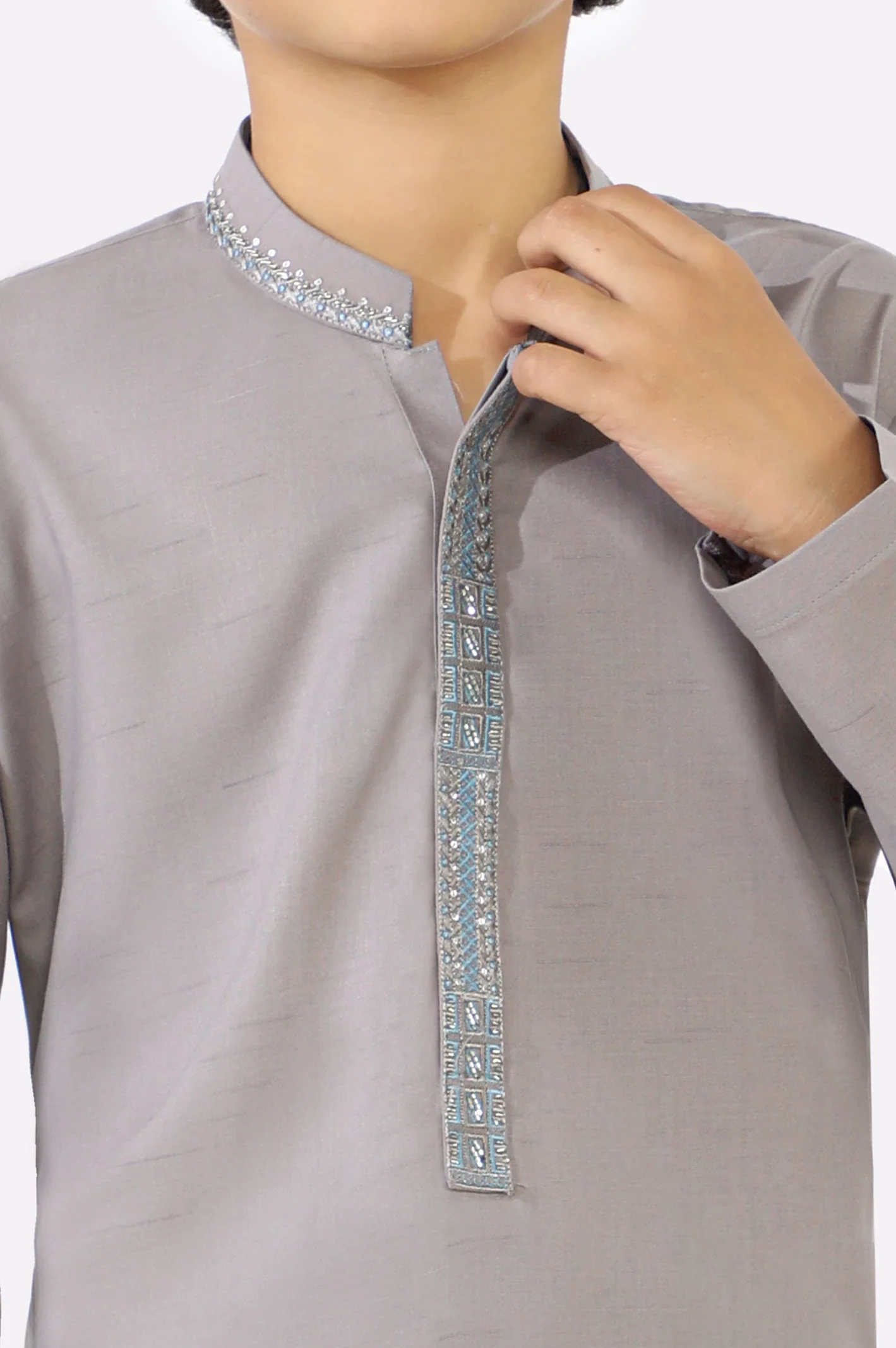 Light Grey Boys Kurta Pajama - Image 3