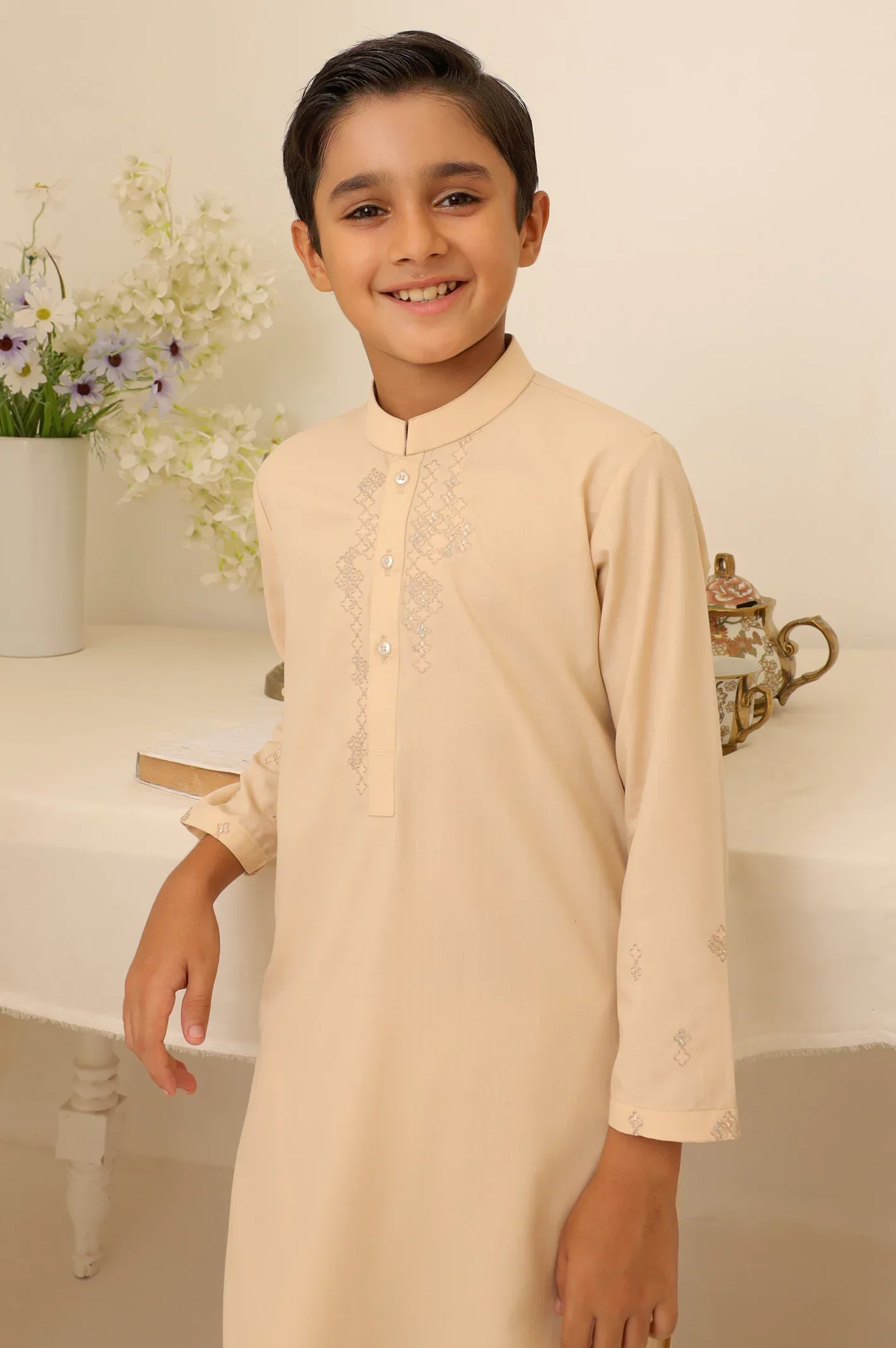 Light Fawn Boys Kurta Shalwar - Image 4