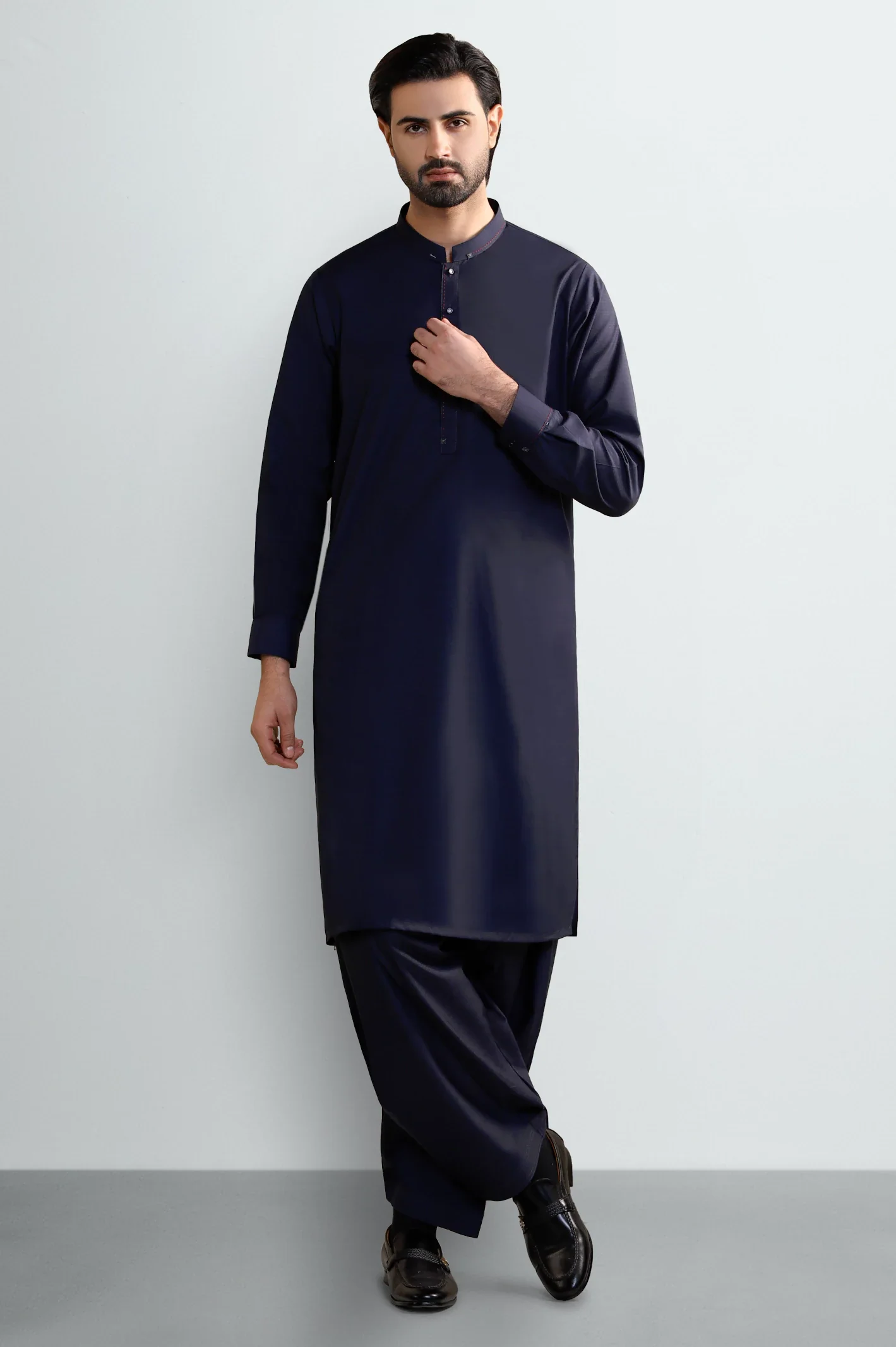 Navy Blue Wash & Wear Shalwar Kameez - Image 2