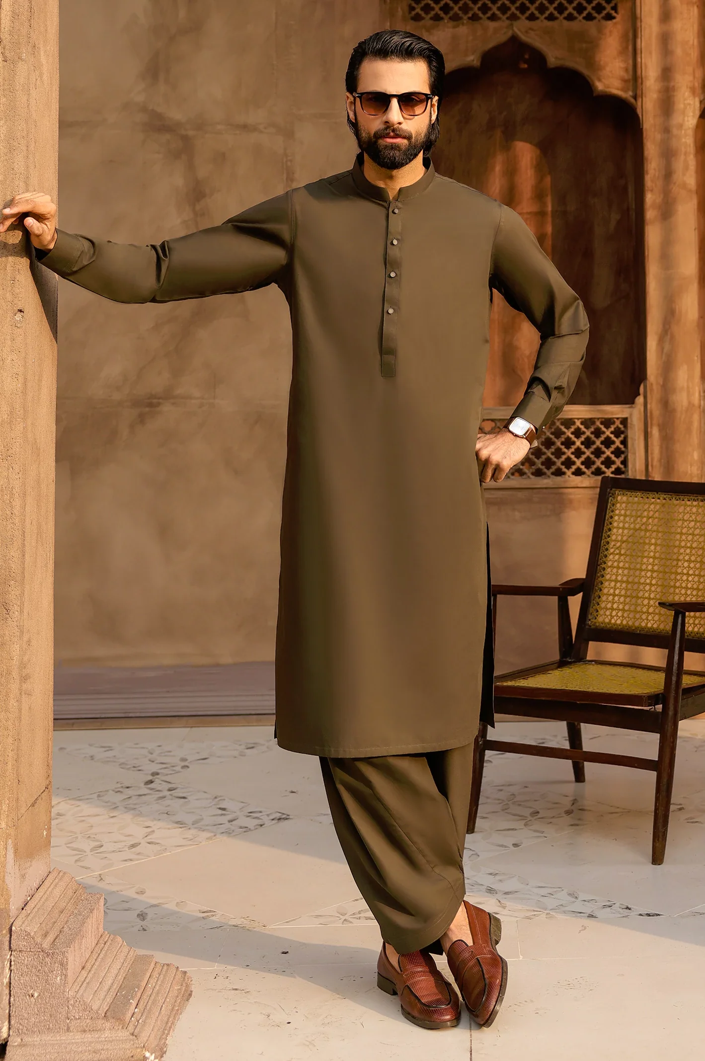 Dark Green Cotton Shalwar Kameez - Image 2