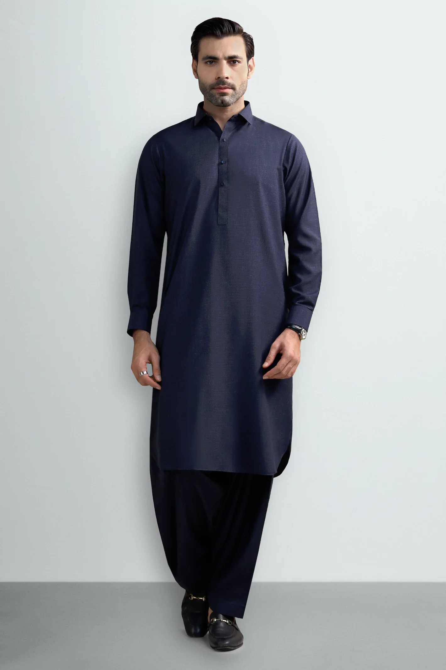 Dark Blue Wash & Wear Shalwar Kameez - Image 2