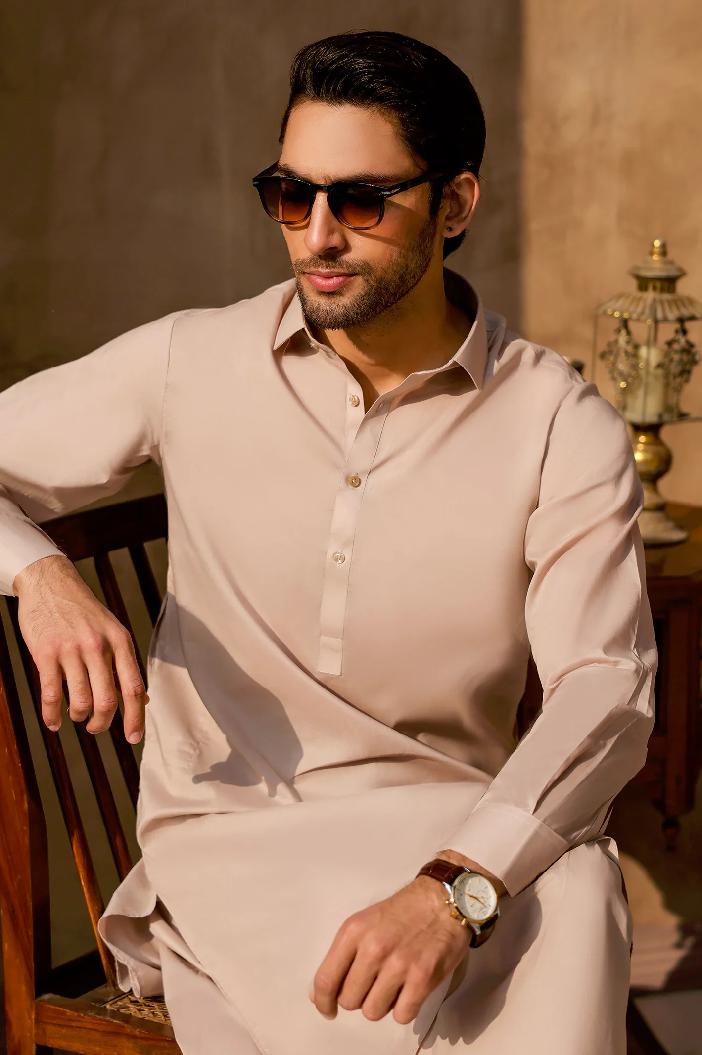 Dark Beige Cotton Shalwar Kameez - Image 3