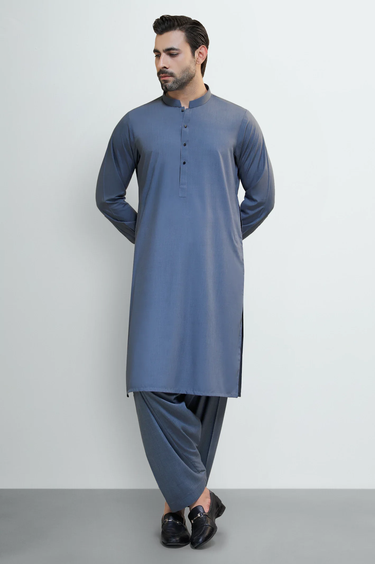 Grey Wash & Wear Shalwar Kameez - Image 2