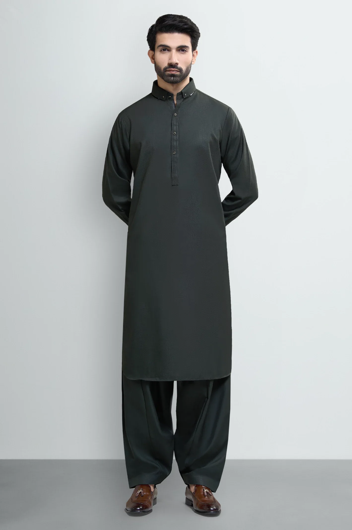 Dark Green Wash & Wear Shalwar Kameez - Image 2