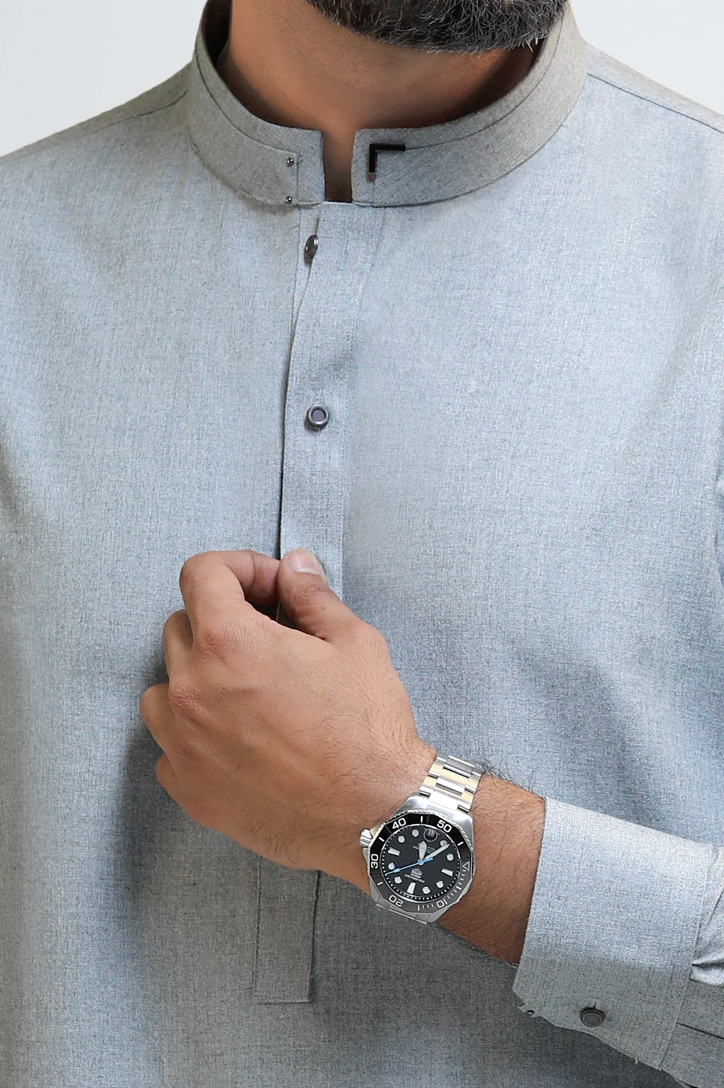Grey Wash & Wear Shalwar Kameez - Image 3