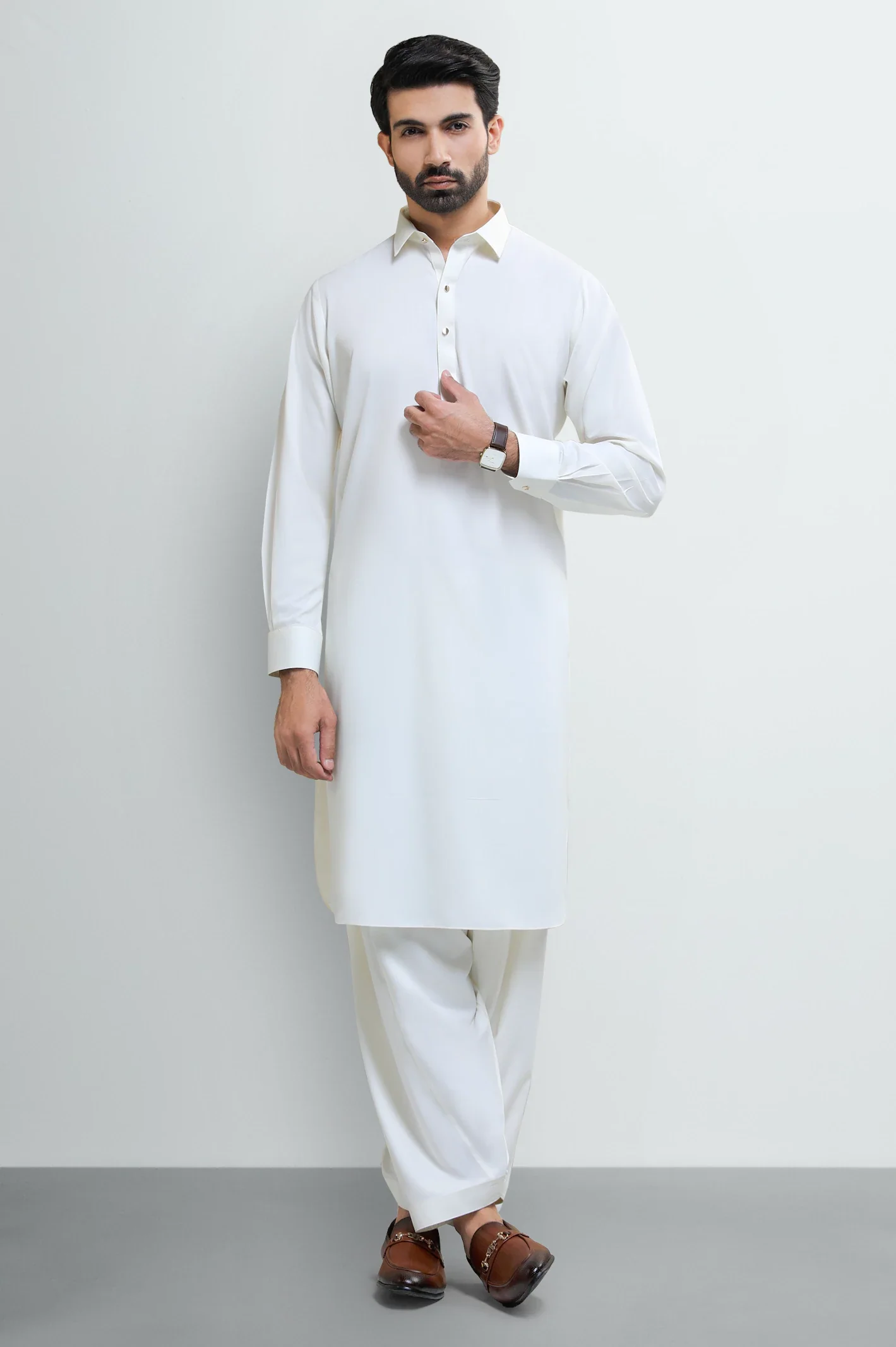 Cream Wash & Wear Shalwar Kameez - Image 2