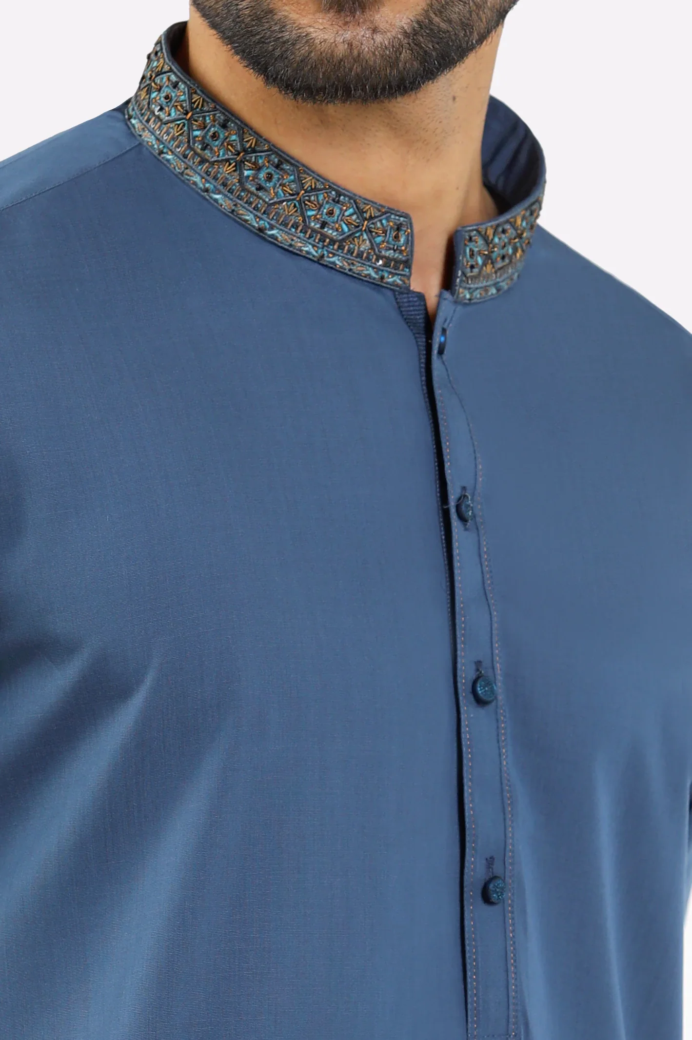 Dark Blue Wash & Wear Shalwar Kameez - Image 3