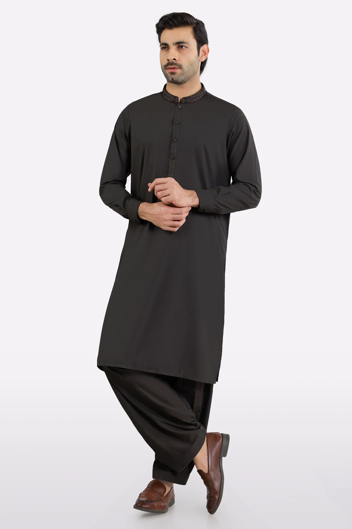 Dark Brown Wash & Wear Shalwar Kameez - Image 2