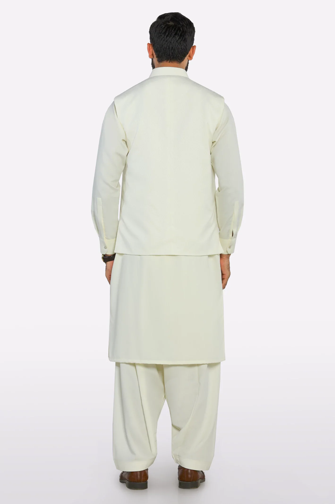 Cream Shalwar Kameez with Waistcoat - Image 4