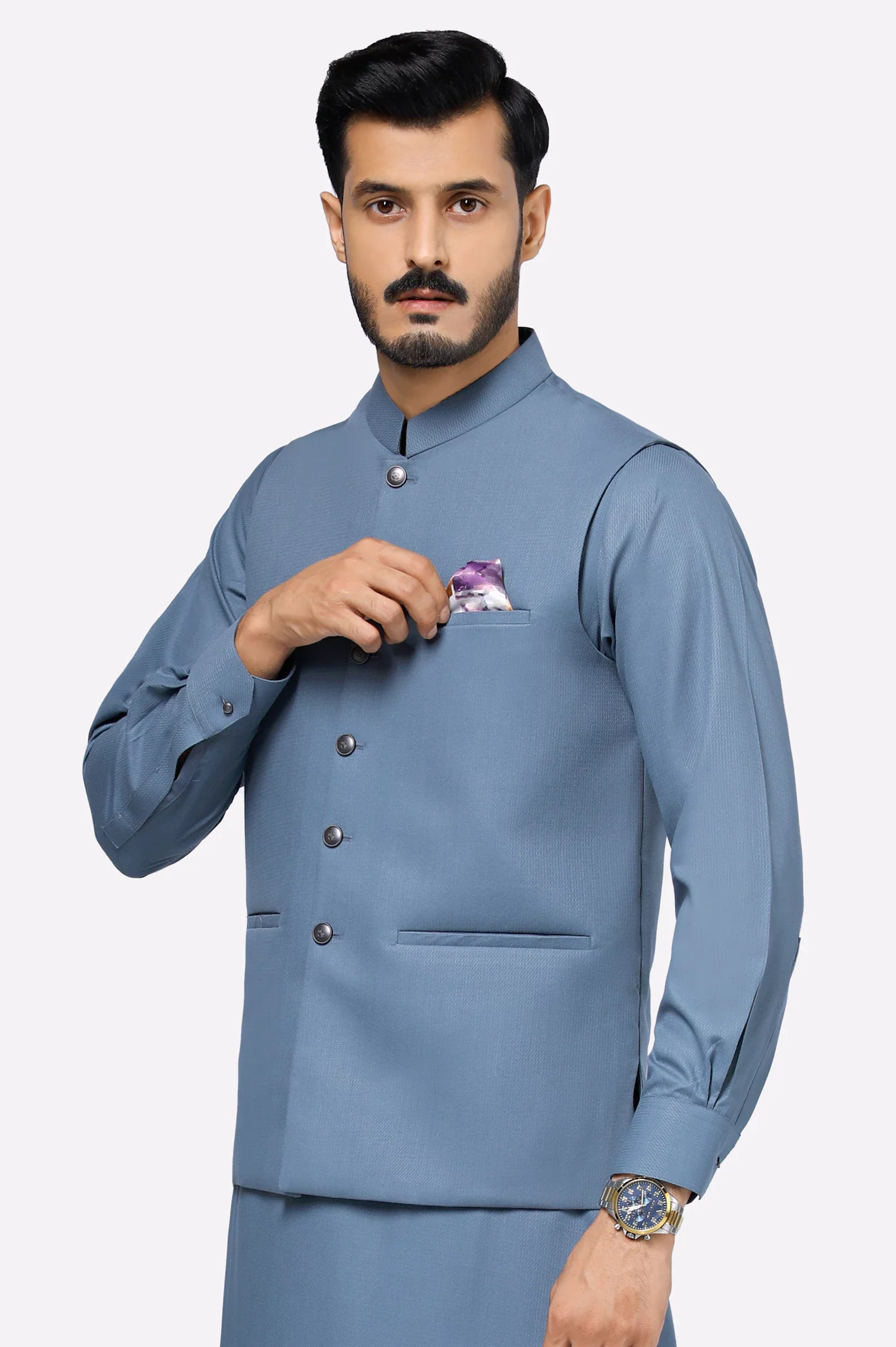 Grey Shalwar Kameez with Waistcoat - Image 2