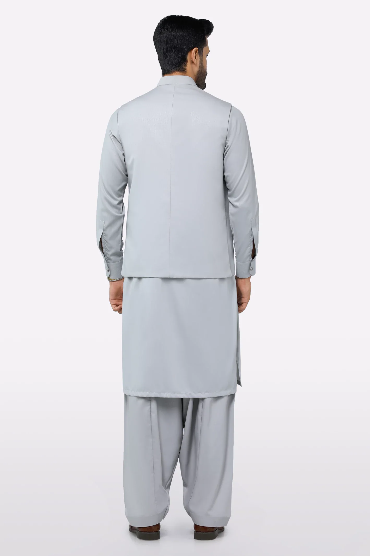 Light Grey Shalwar Kameez with Waistcoat - Image 3