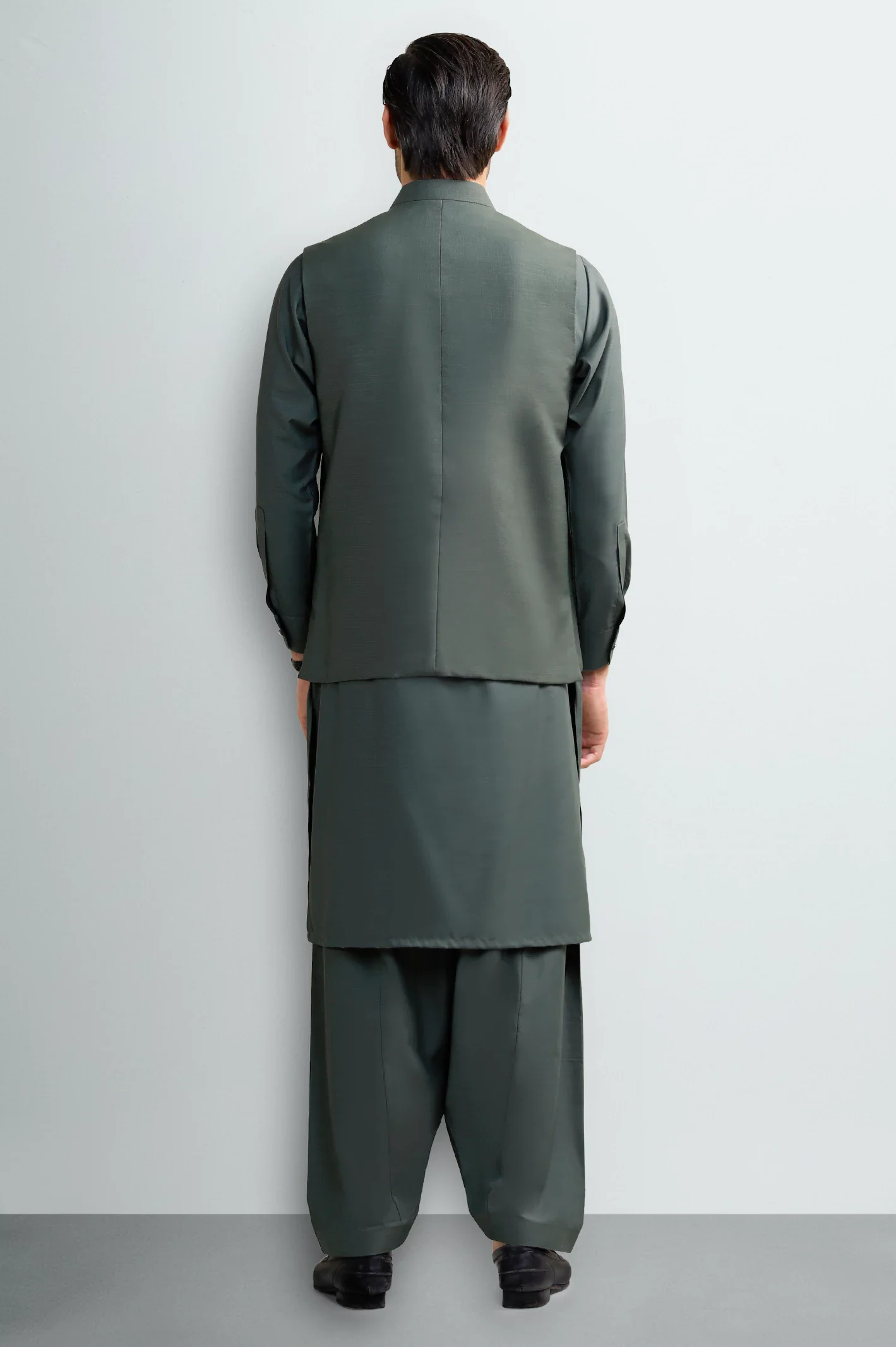 Dark Grey Shalwar Kameez with Waistcoat - Image 4