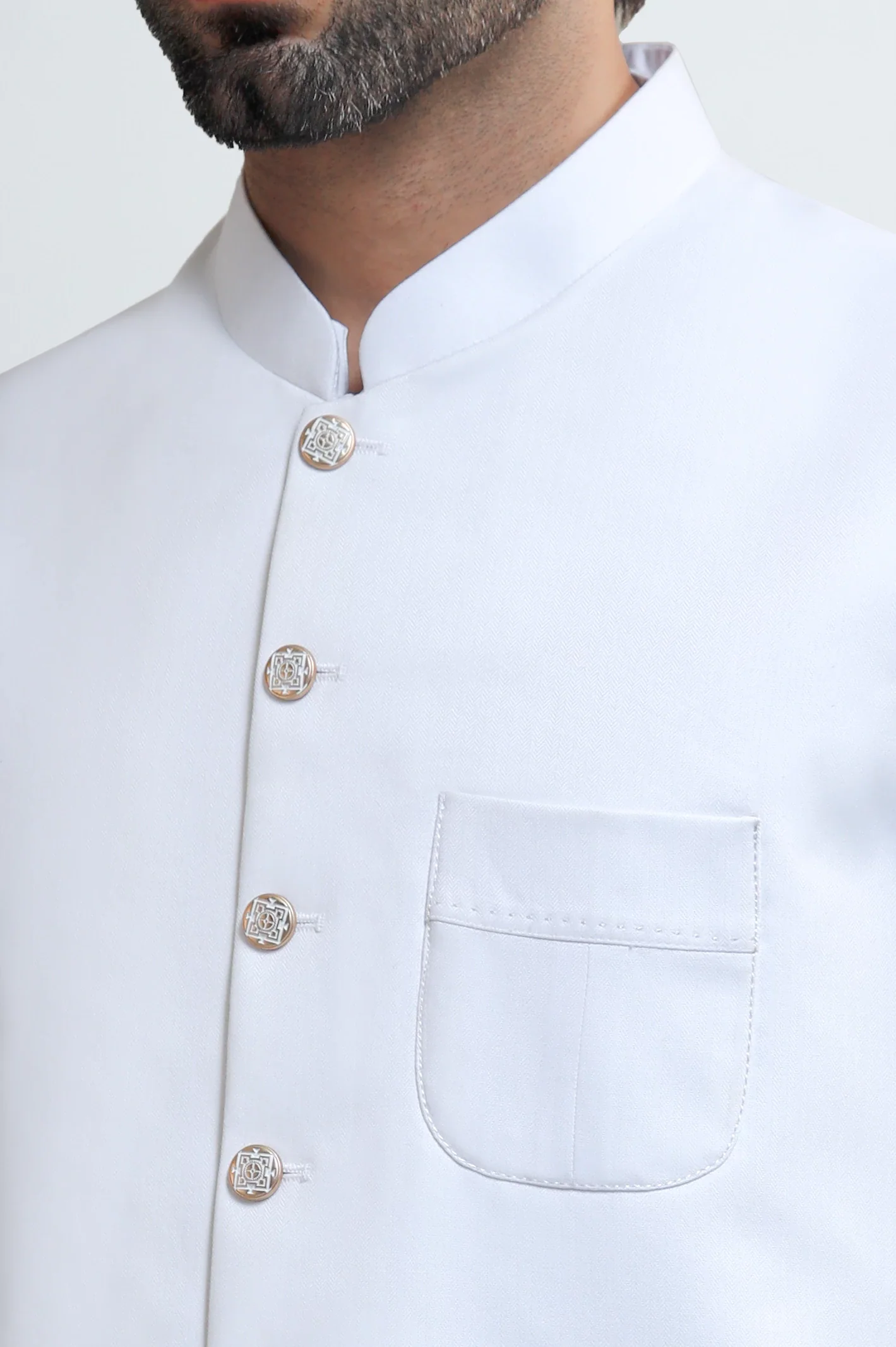 Off White Shalwar Kameez with Waistcoat - Image 3