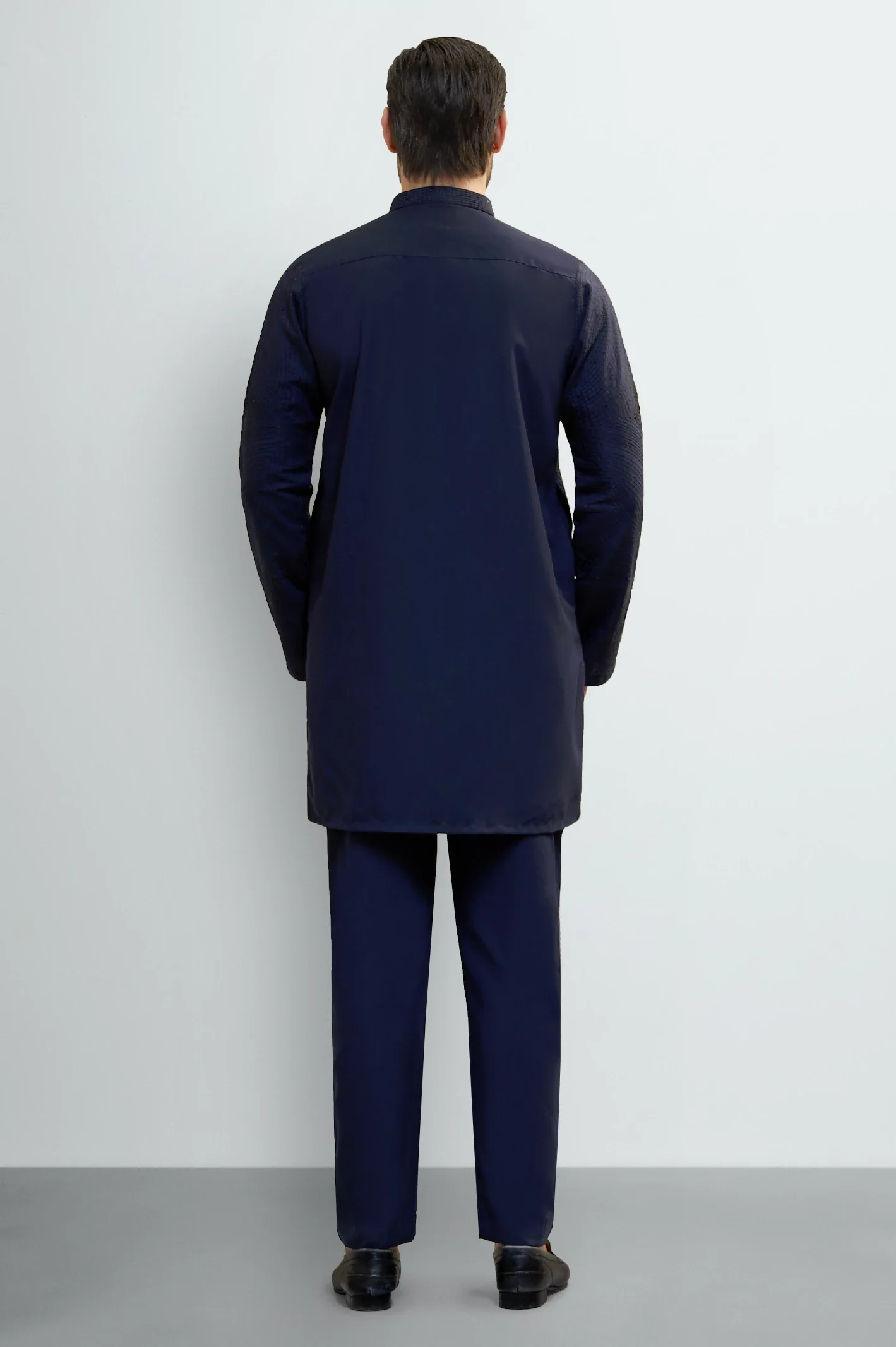 Navy Blue Wash & Wear Kurta Pajama - Image 4