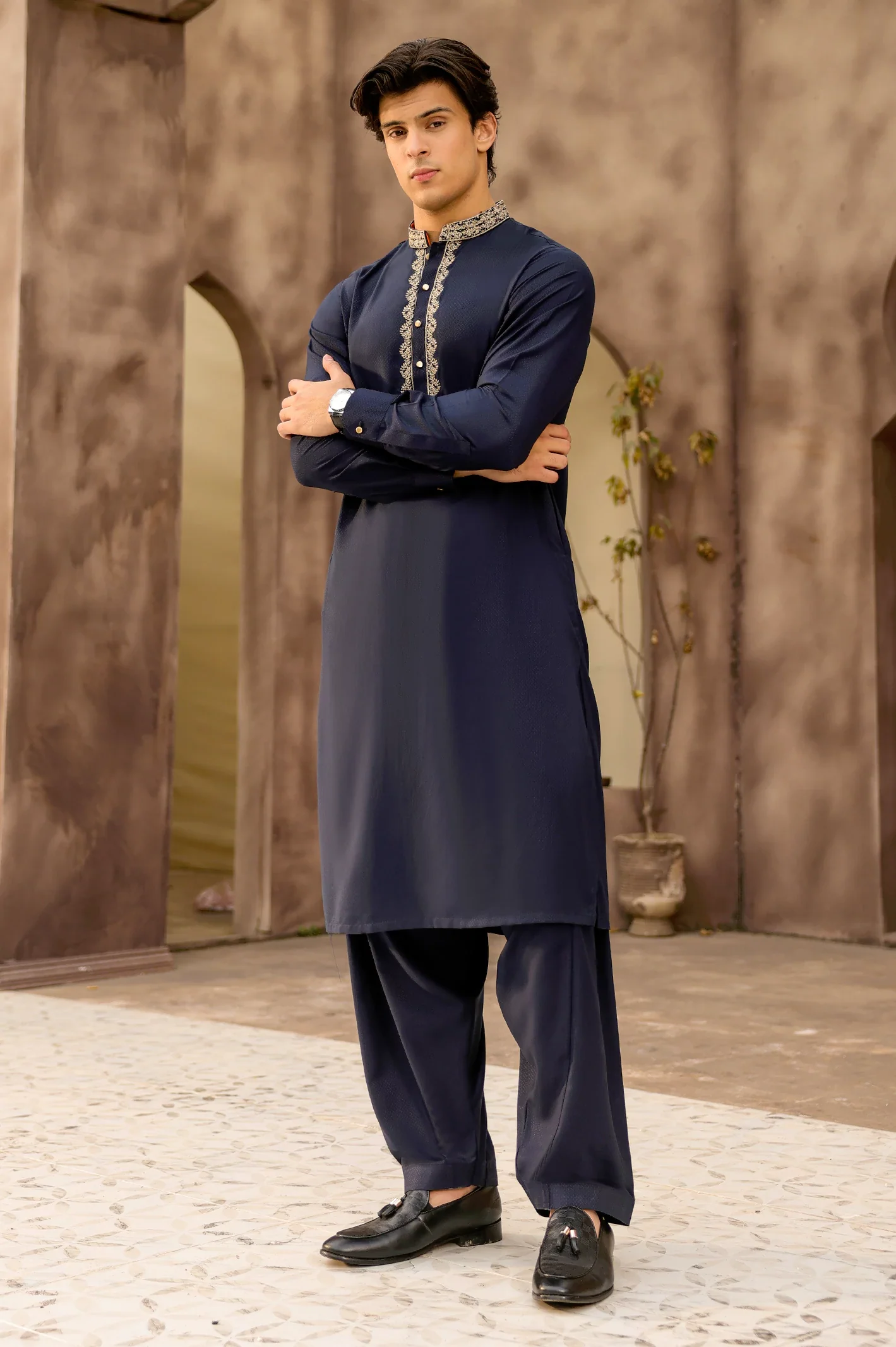 Navy Blue Wash & Wear Shalwar Kameez - Image 3
