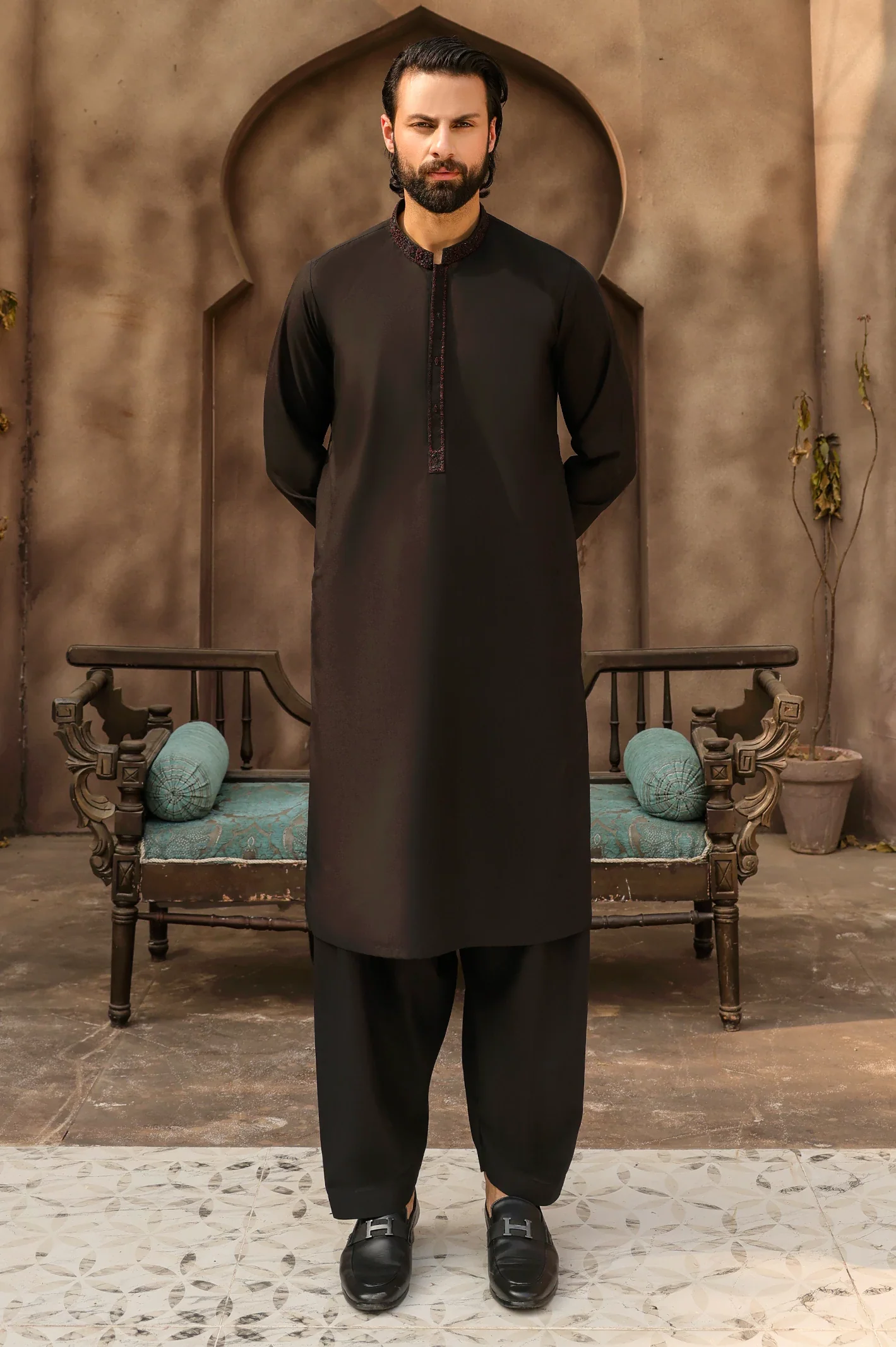 Black Wash & Wear Shalwar Kameez - Image 2