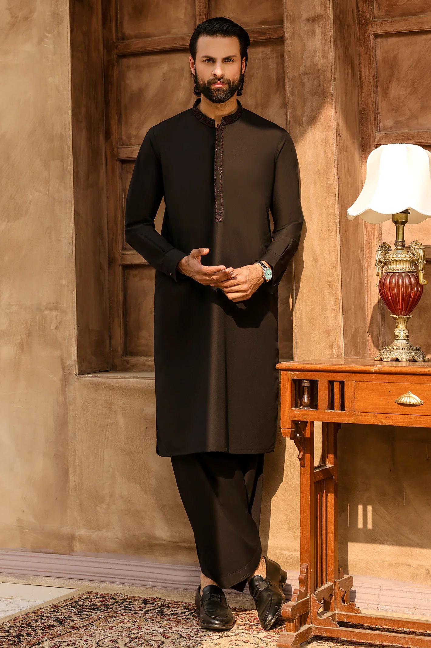 Black Wash & Wear Shalwar Kameez - Image 4