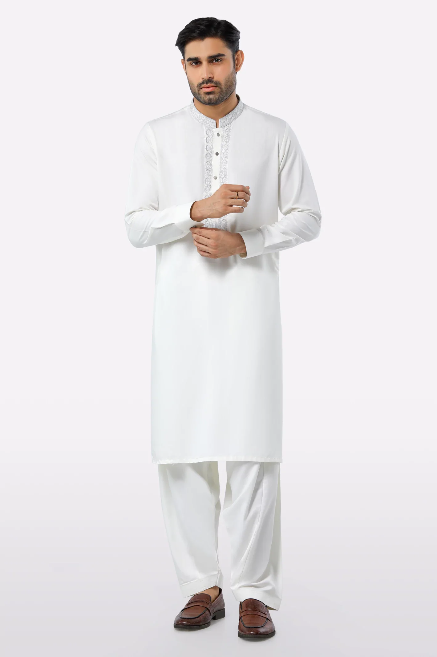 Off White Wash & Wear Shalwar Kameez - Image 2