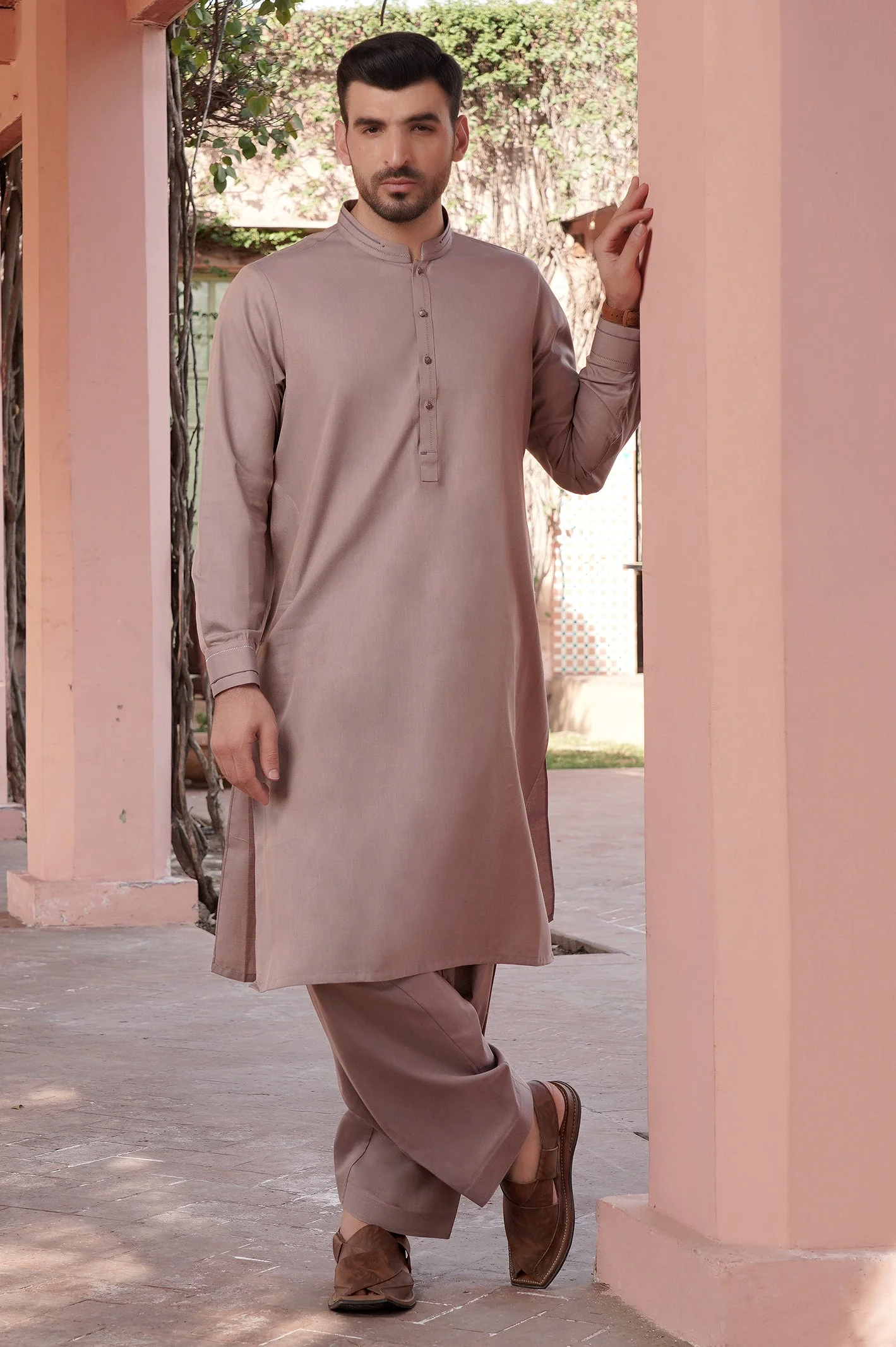 Coffee Grey Wash & Wear Shalwar Kameez - Image 2