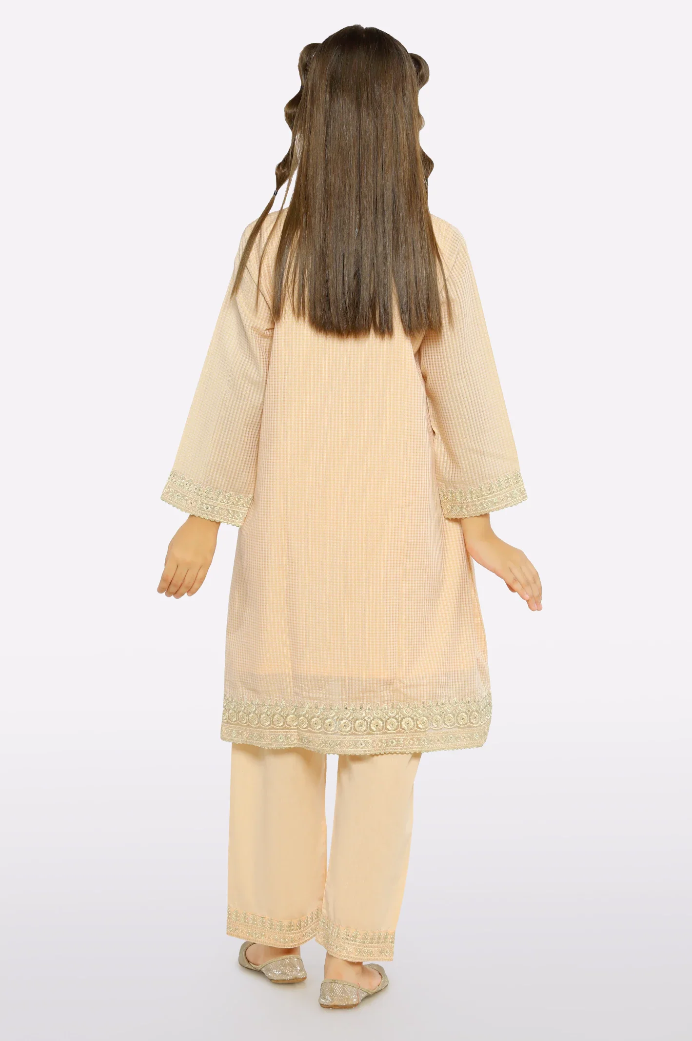 Peach Embroidered Girls 2PC - Image 3