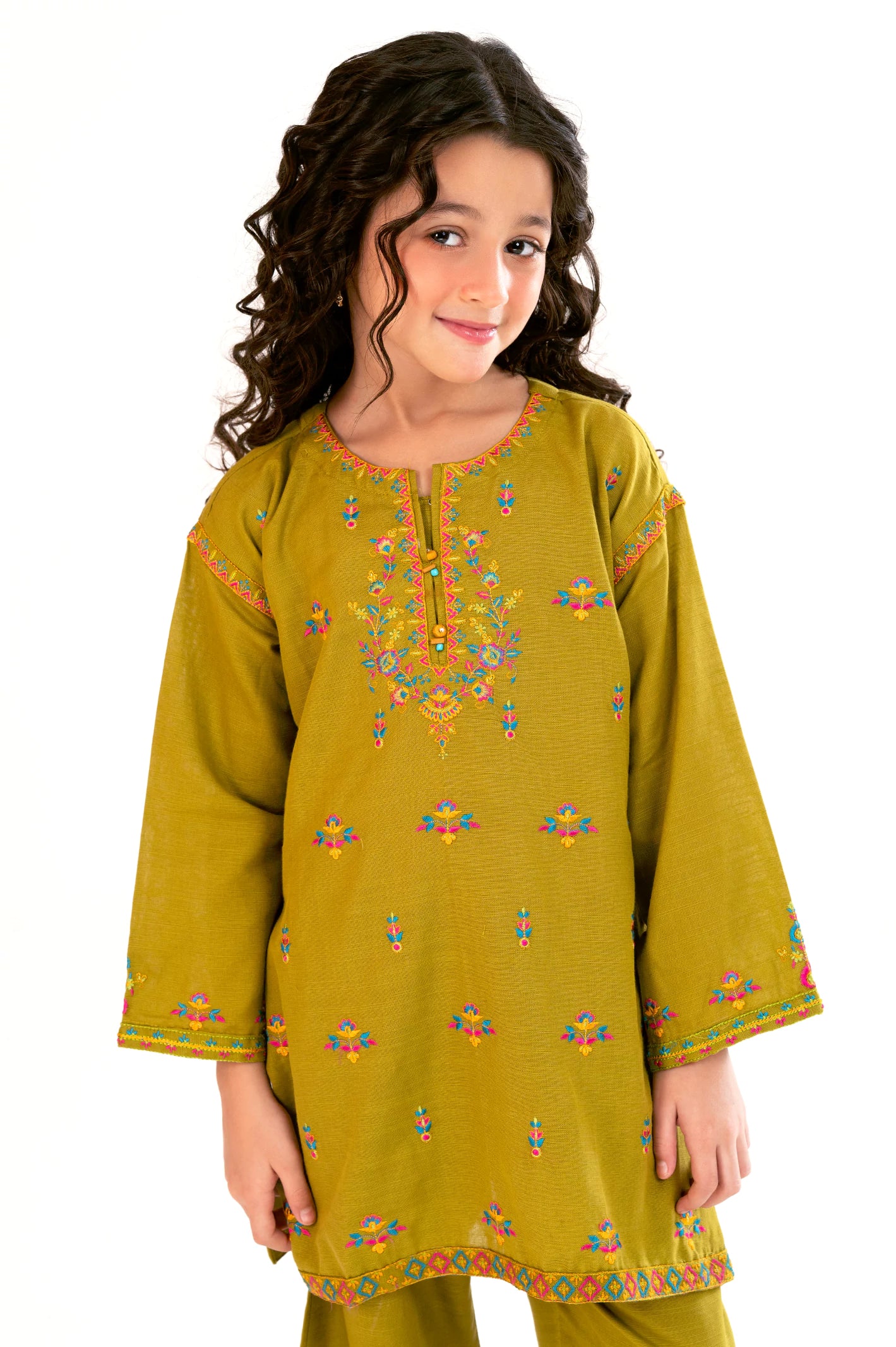 Olive Embroidered Girls 2PC - Image 3