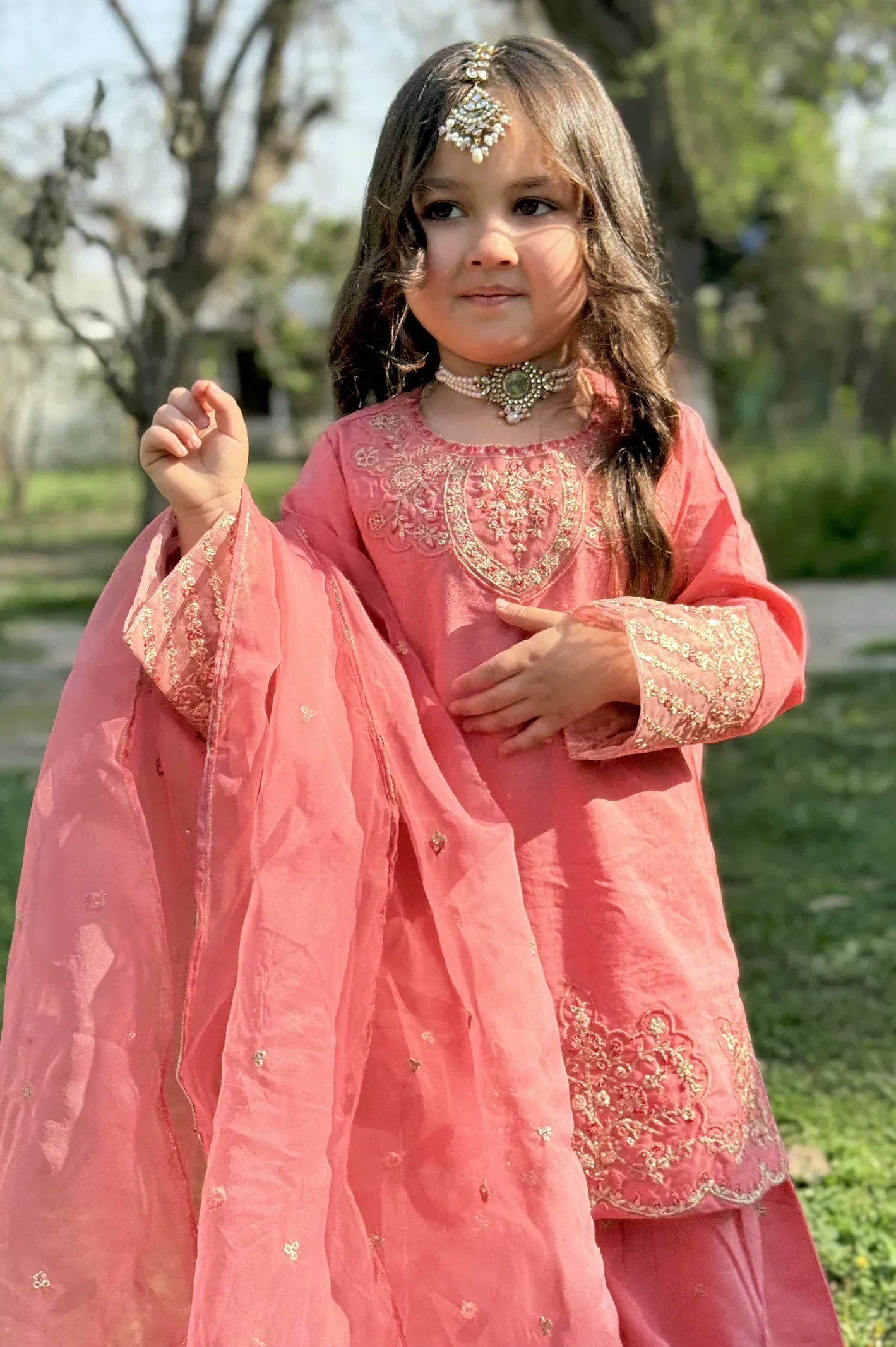 Embroidered Jacquard Coral Girls 3PC - Image 14