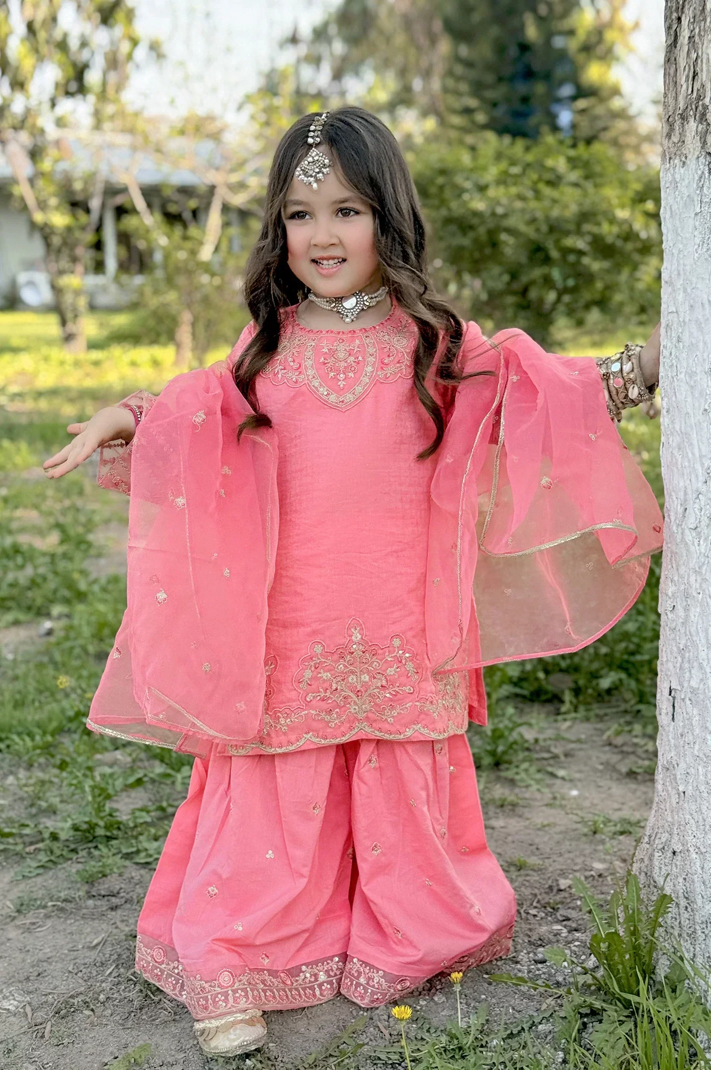 Embroidered Jacquard Coral Girls 3PC - Image 3