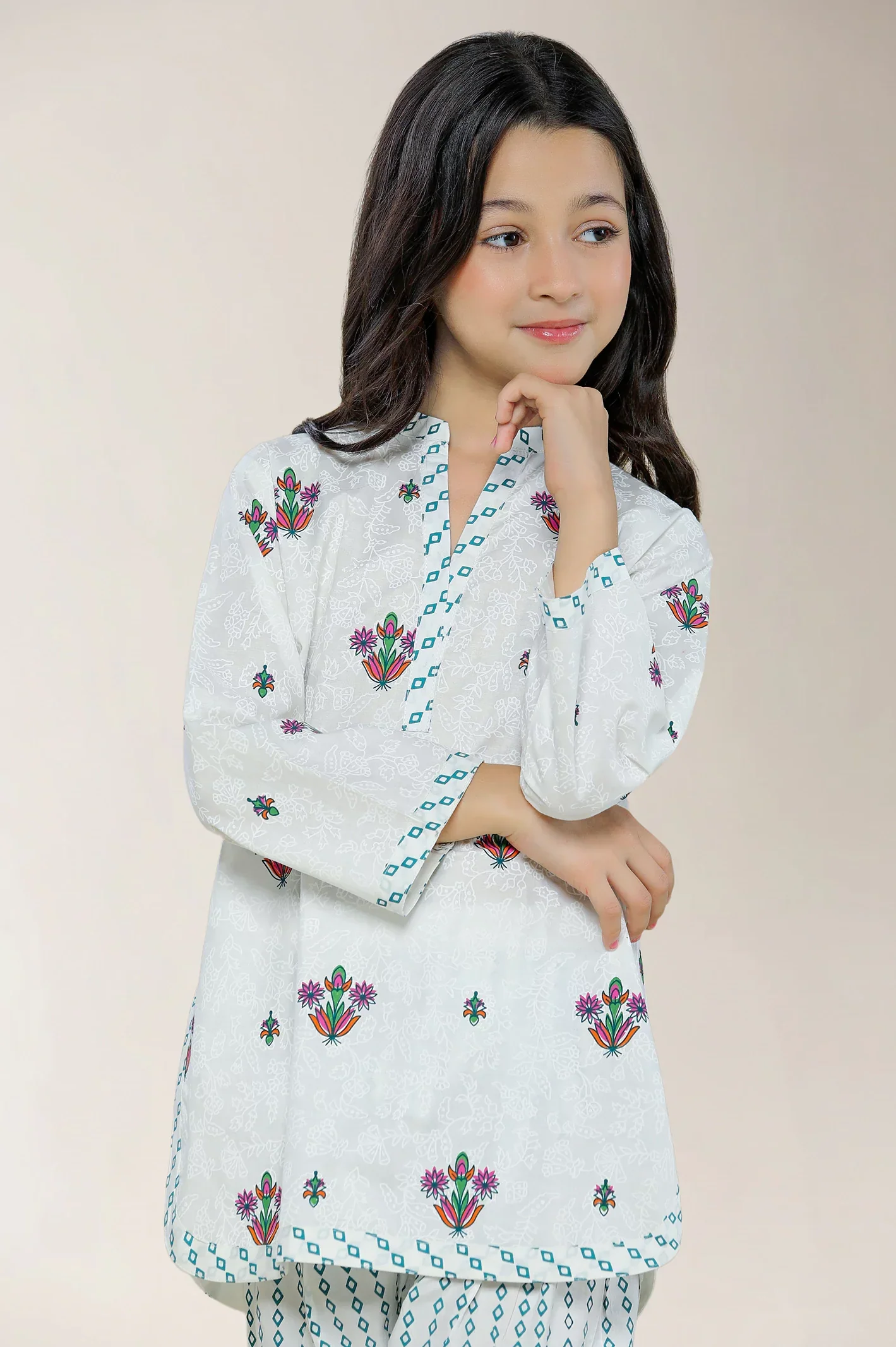 Embroidered Cotton Blue White 2PC - Image 2