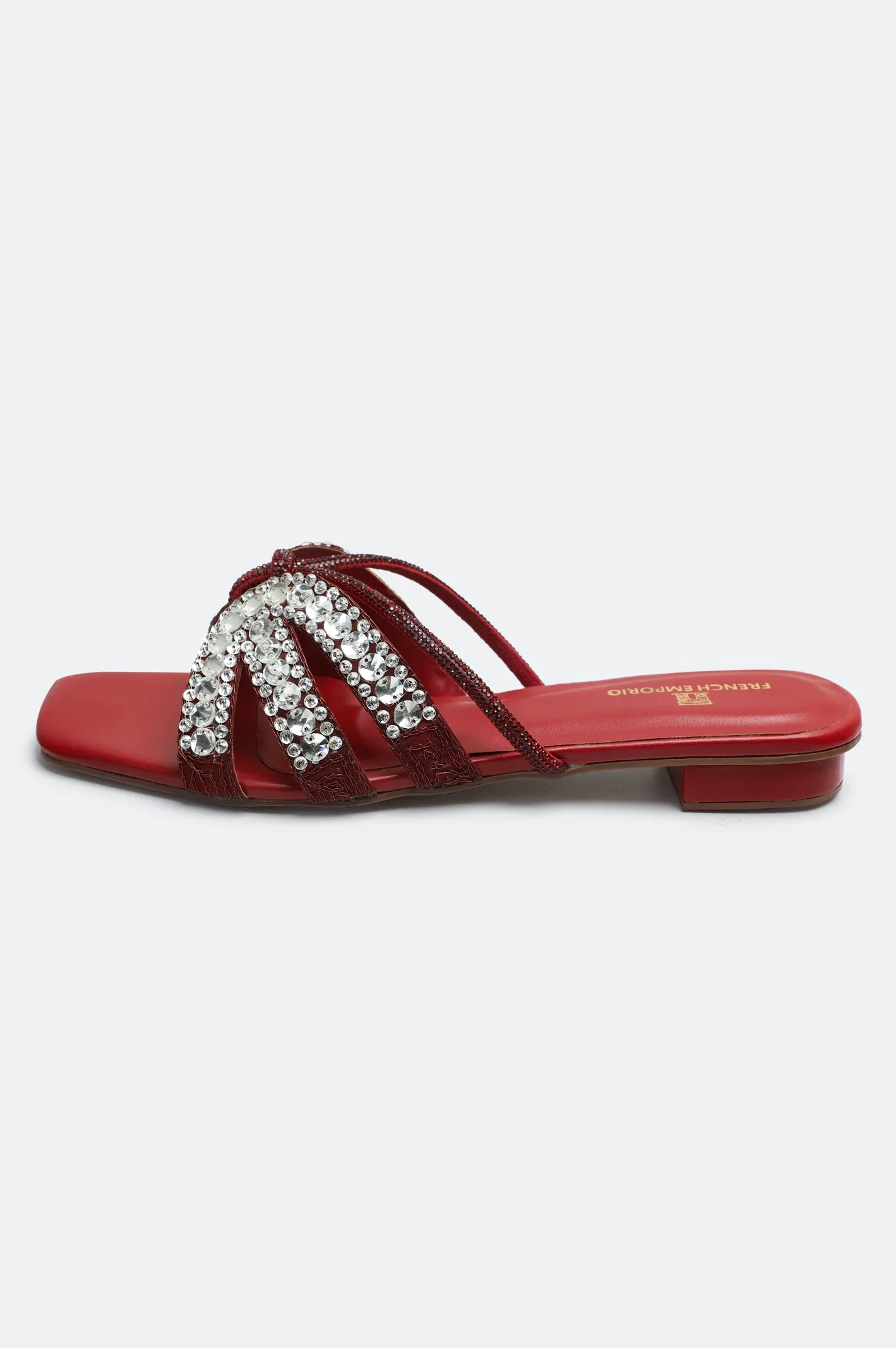 Maroon Crystal Bow Slides Slippers - Image 3
