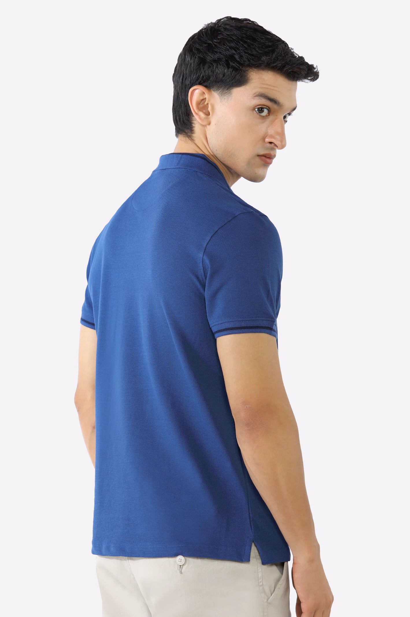 Royal Blue Solid Collar Lycra Polo - Image 3