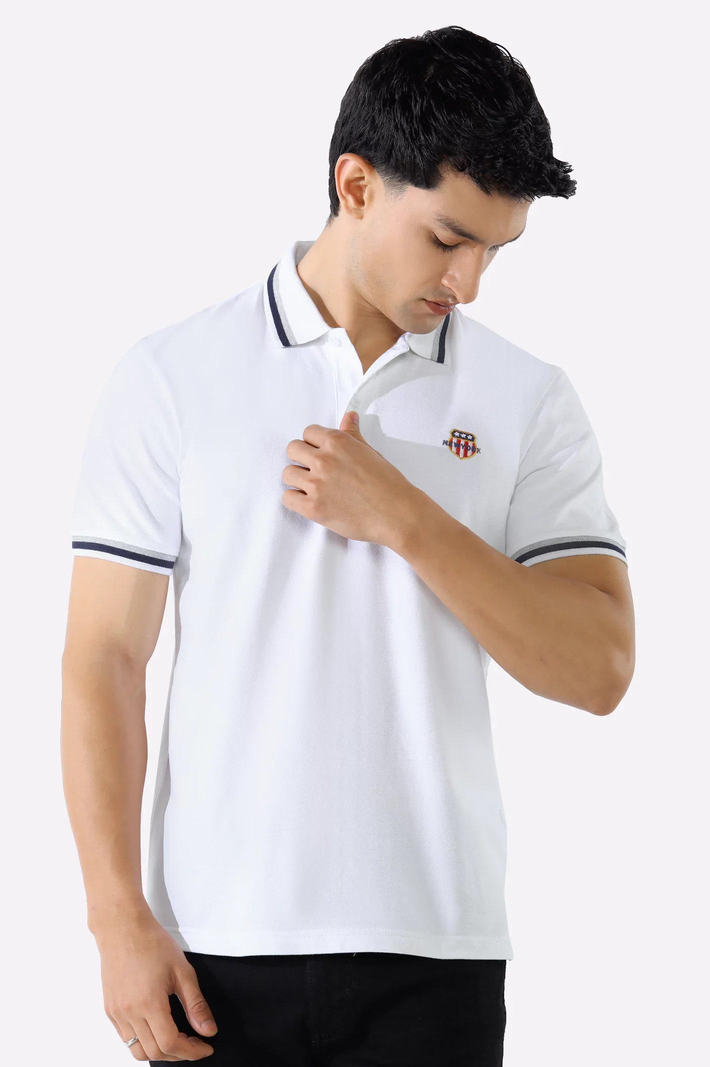 White Solid Collar Lycra Polo