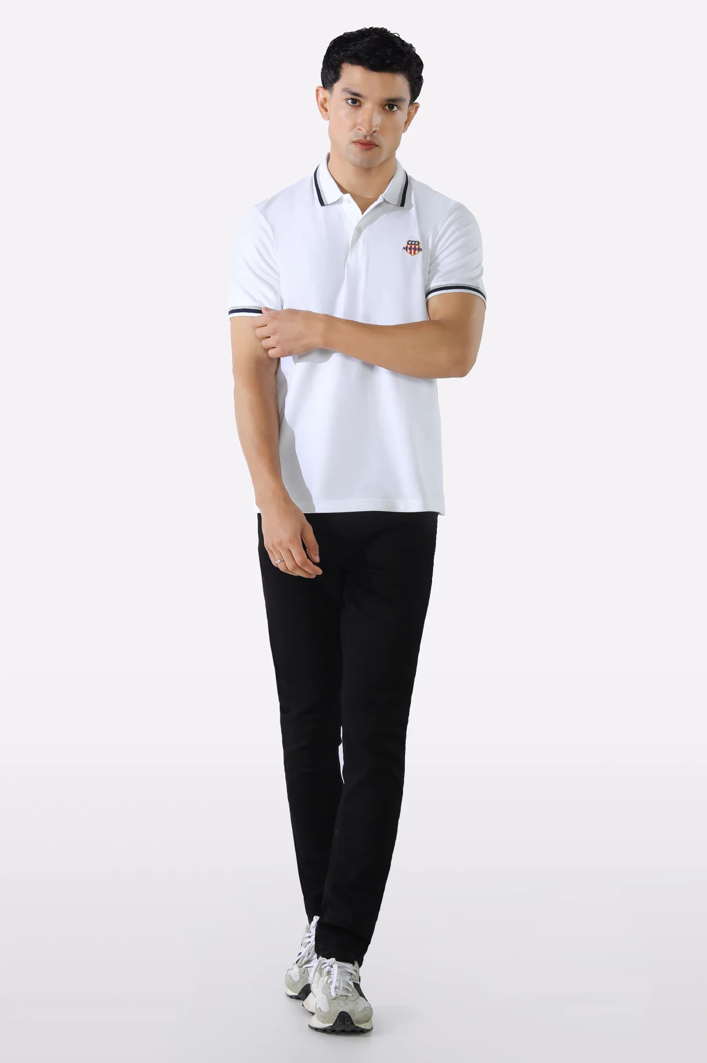 White Solid Collar Lycra Polo - Image 2