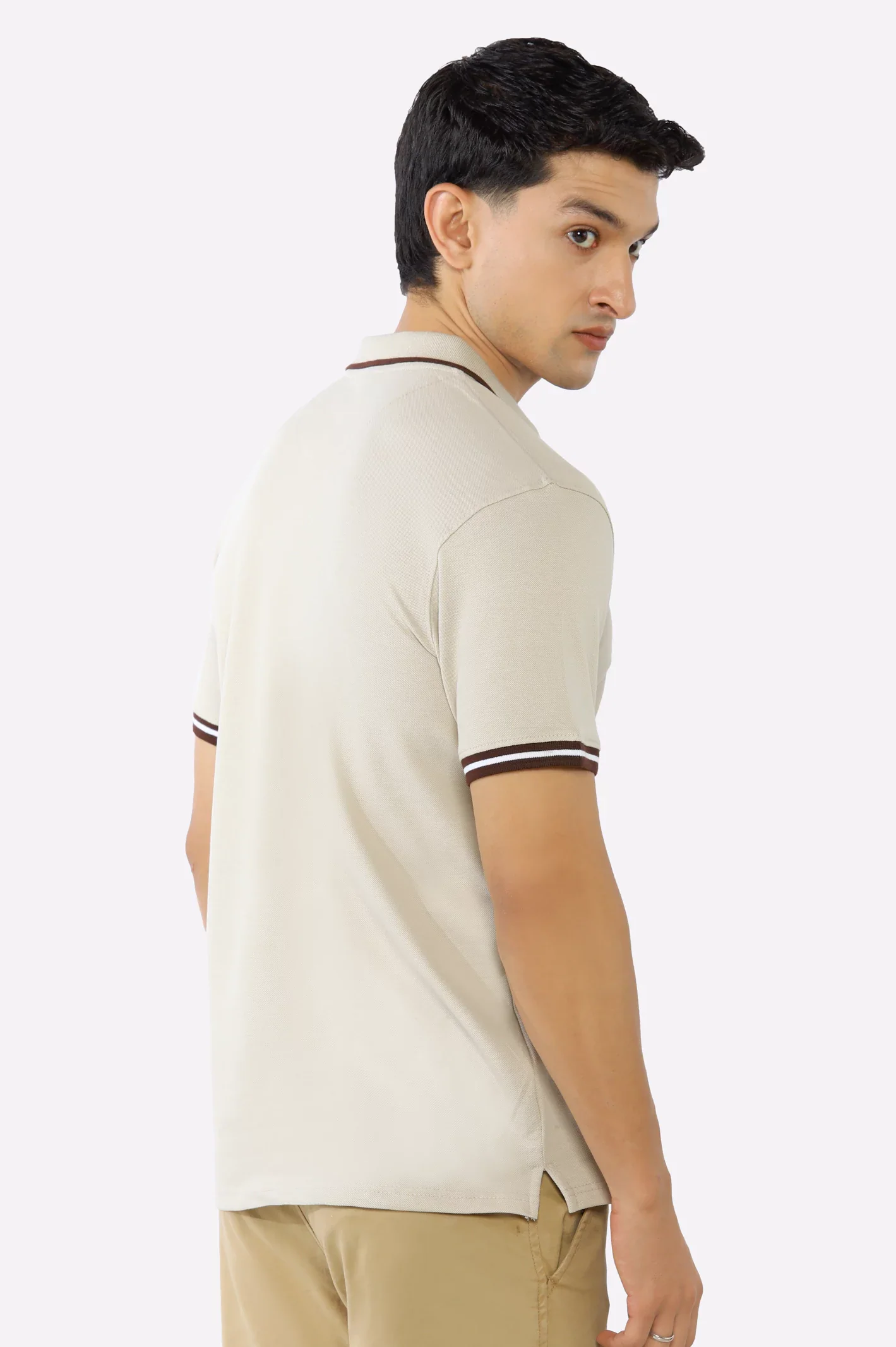Beige Jacquard Collar Polo - Image 3