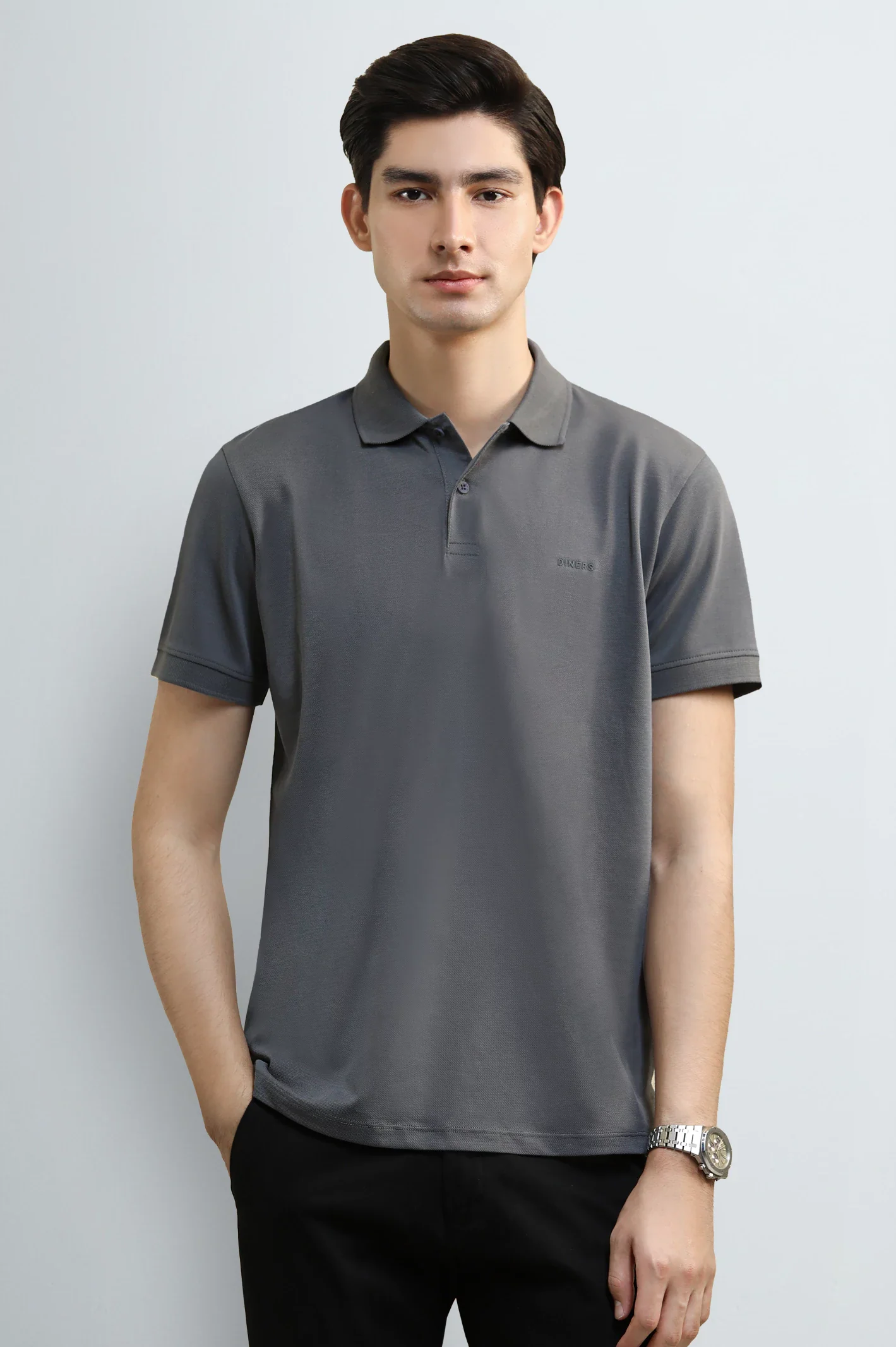 Charcoal Solid Collar Polo
